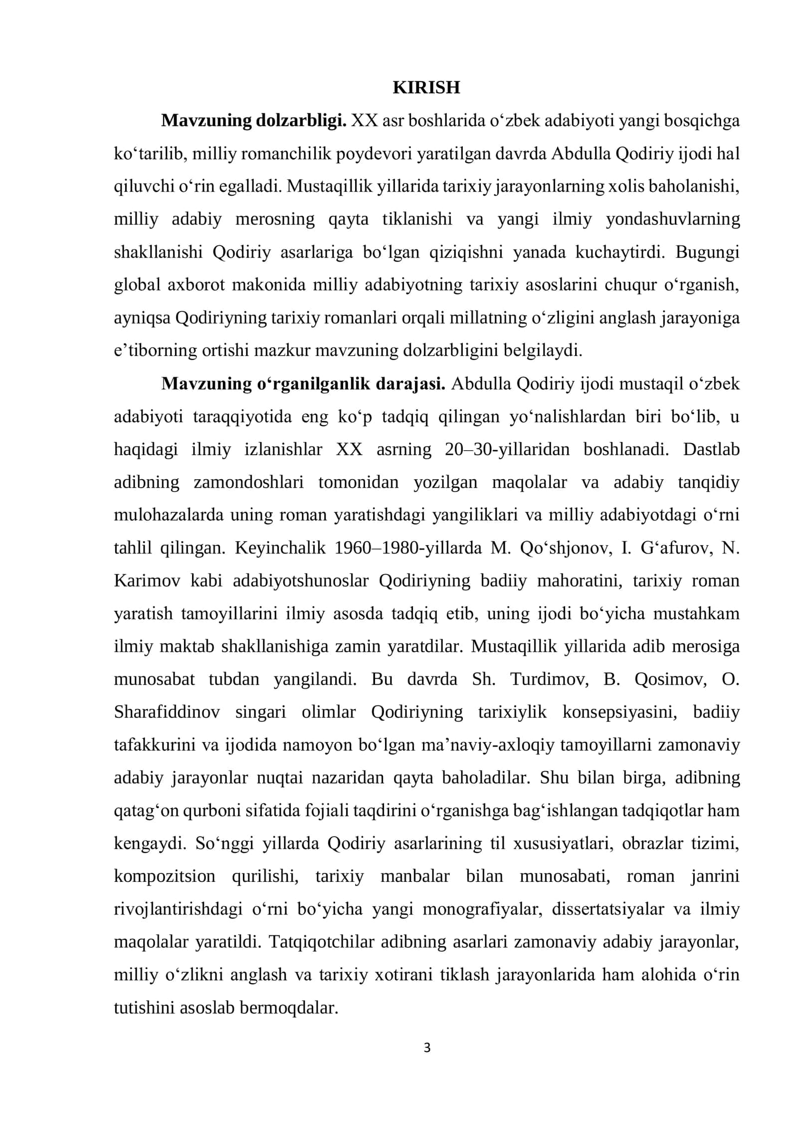 YANGI O‘ZBEK ADABIYOTIDA ABDULLA QODIRIY IJODINING O‘RNI 3