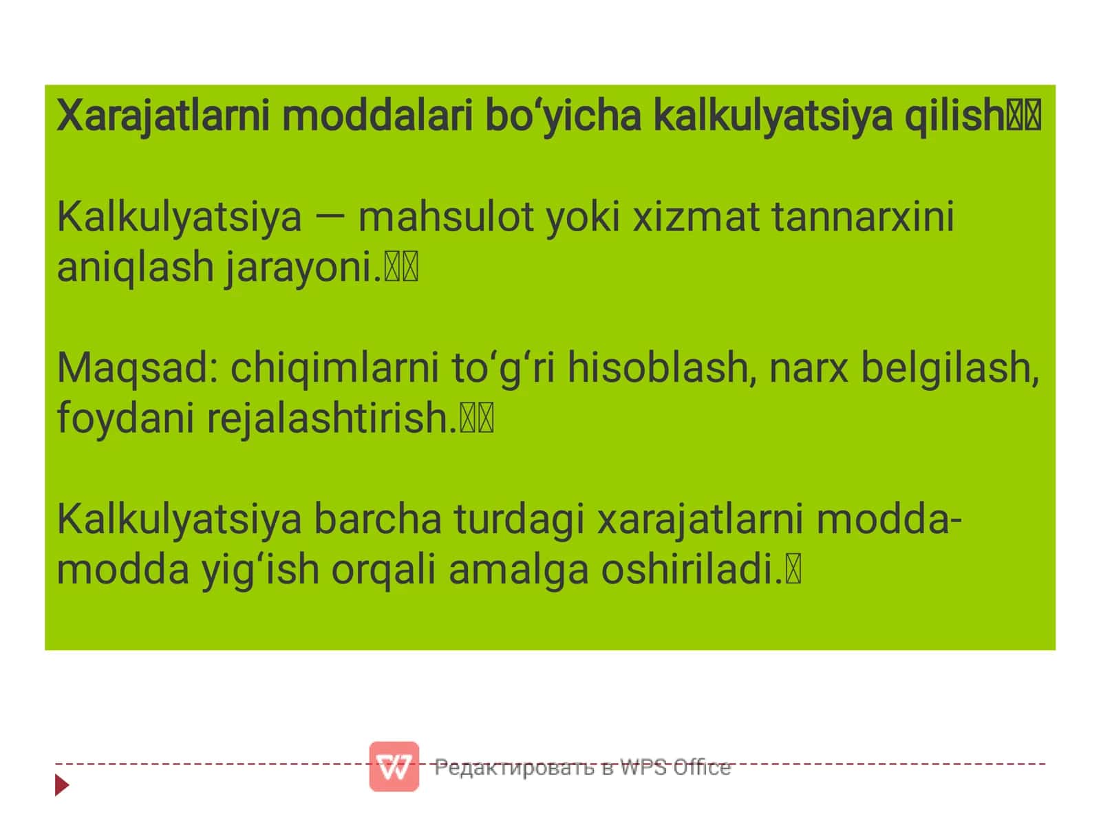 Xarajatlarni moddalari bo‘yicha kalkulyasiya qilish 3