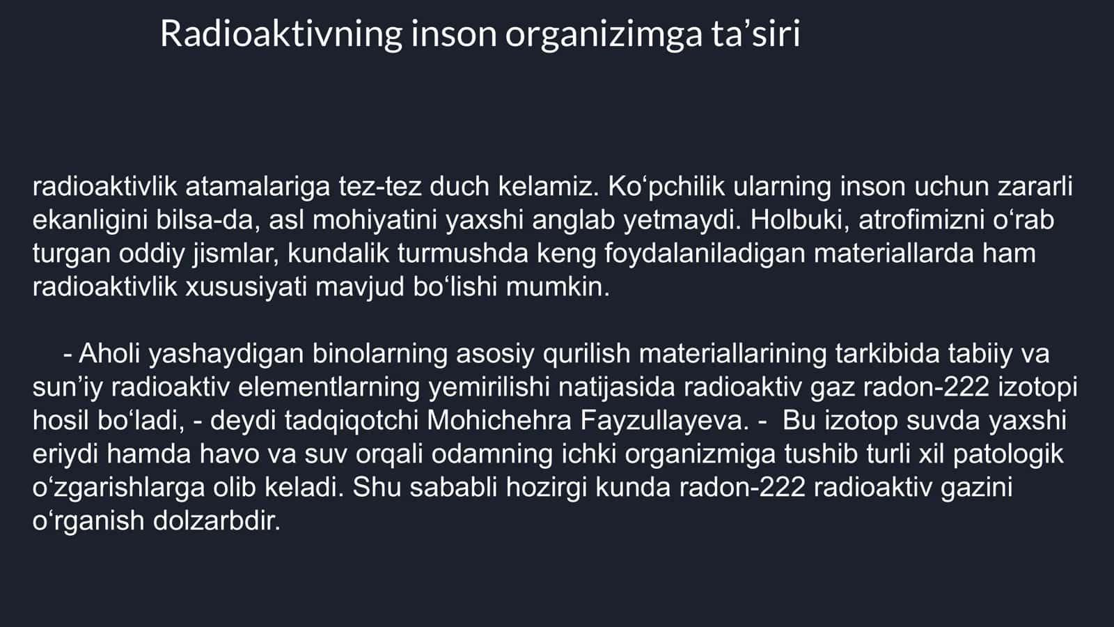 Yadro kimyosining tibbiyotdagi oʻrni Hasanov Radiy 3