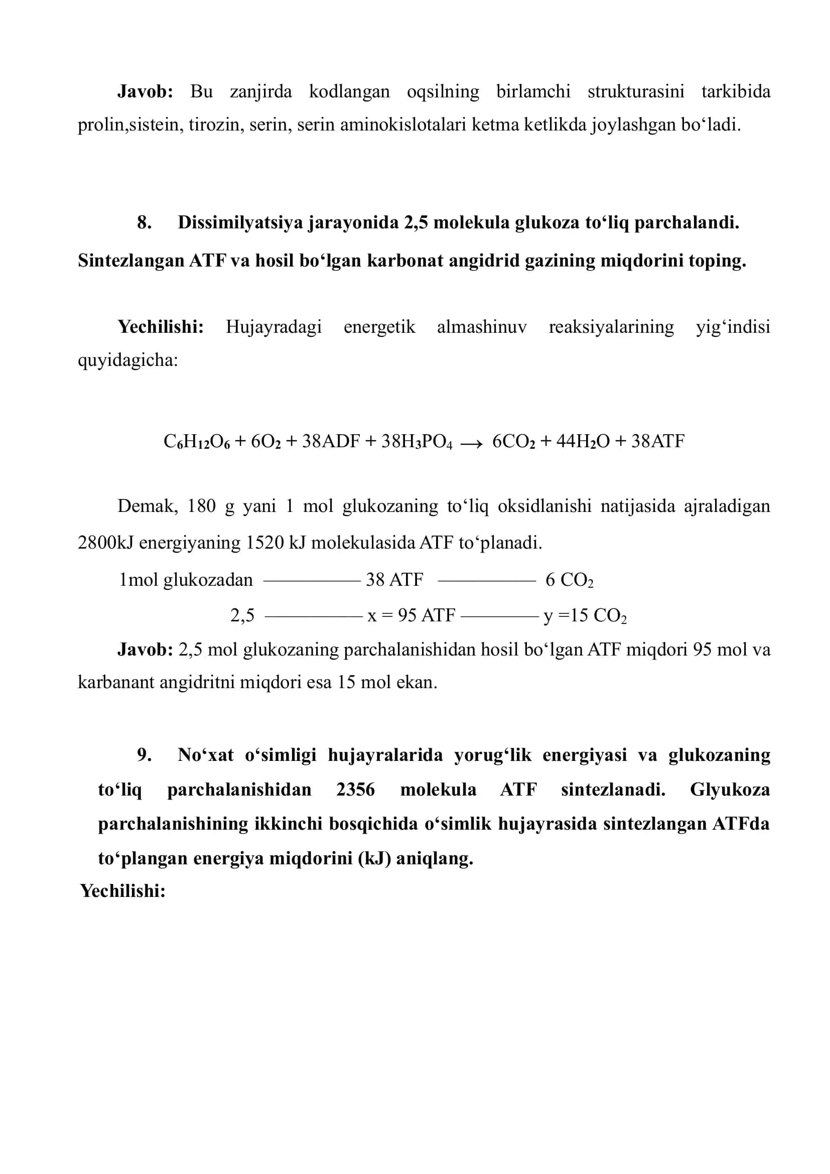 9-sinflar uchun Biologiya masalalar yechimlari 3