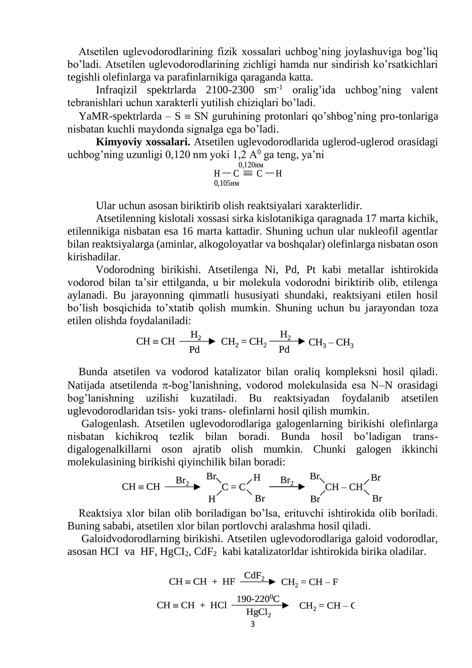 ALKINLAR. TUZILISHI, NOMENKLATURASI, OLINISH USULLARI, FIZIK-KIMYOVIY XOSSALARI, QO‘LLANILISH SOHALARI. 3