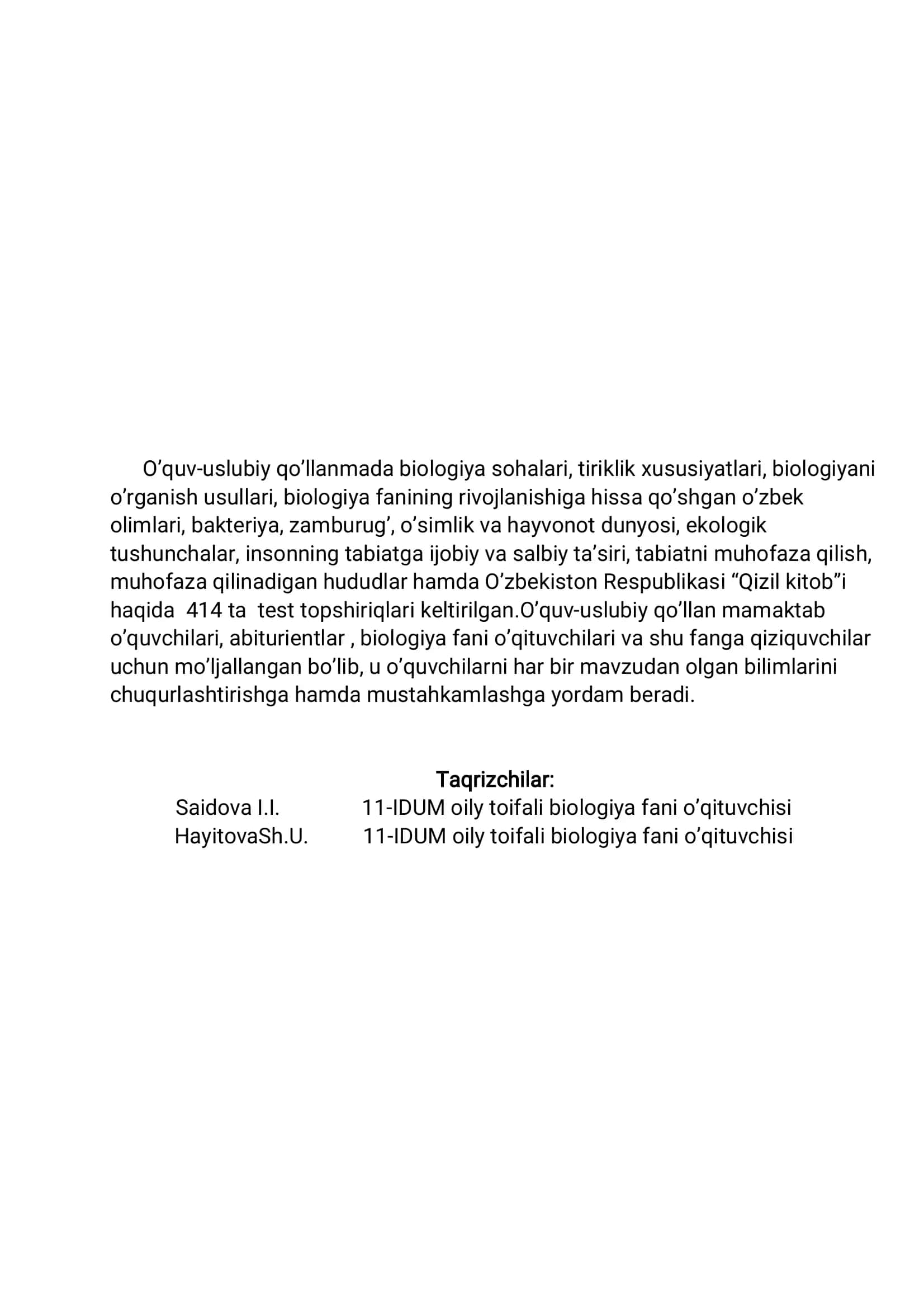 5-sinf Biologiya fanidan test topshiriqlari 3
