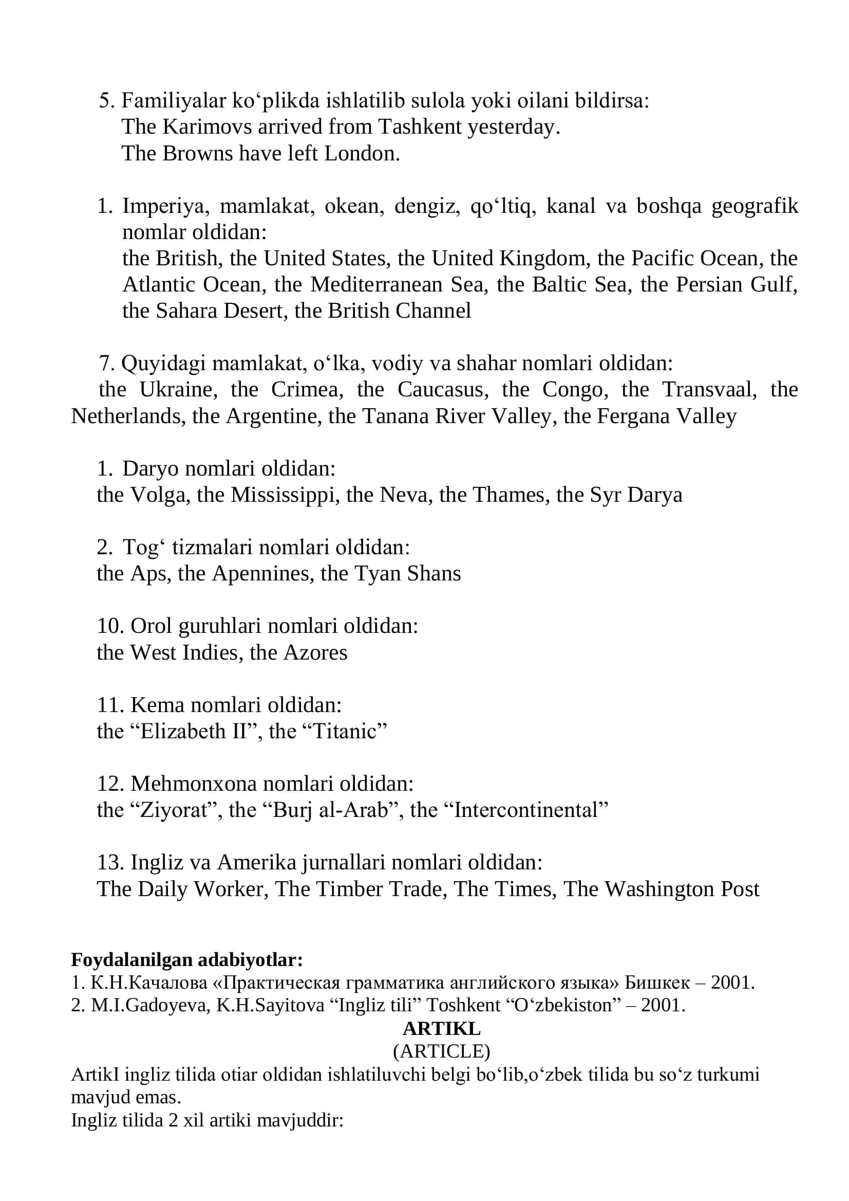 Aniq artikl (the Definite Article) 3