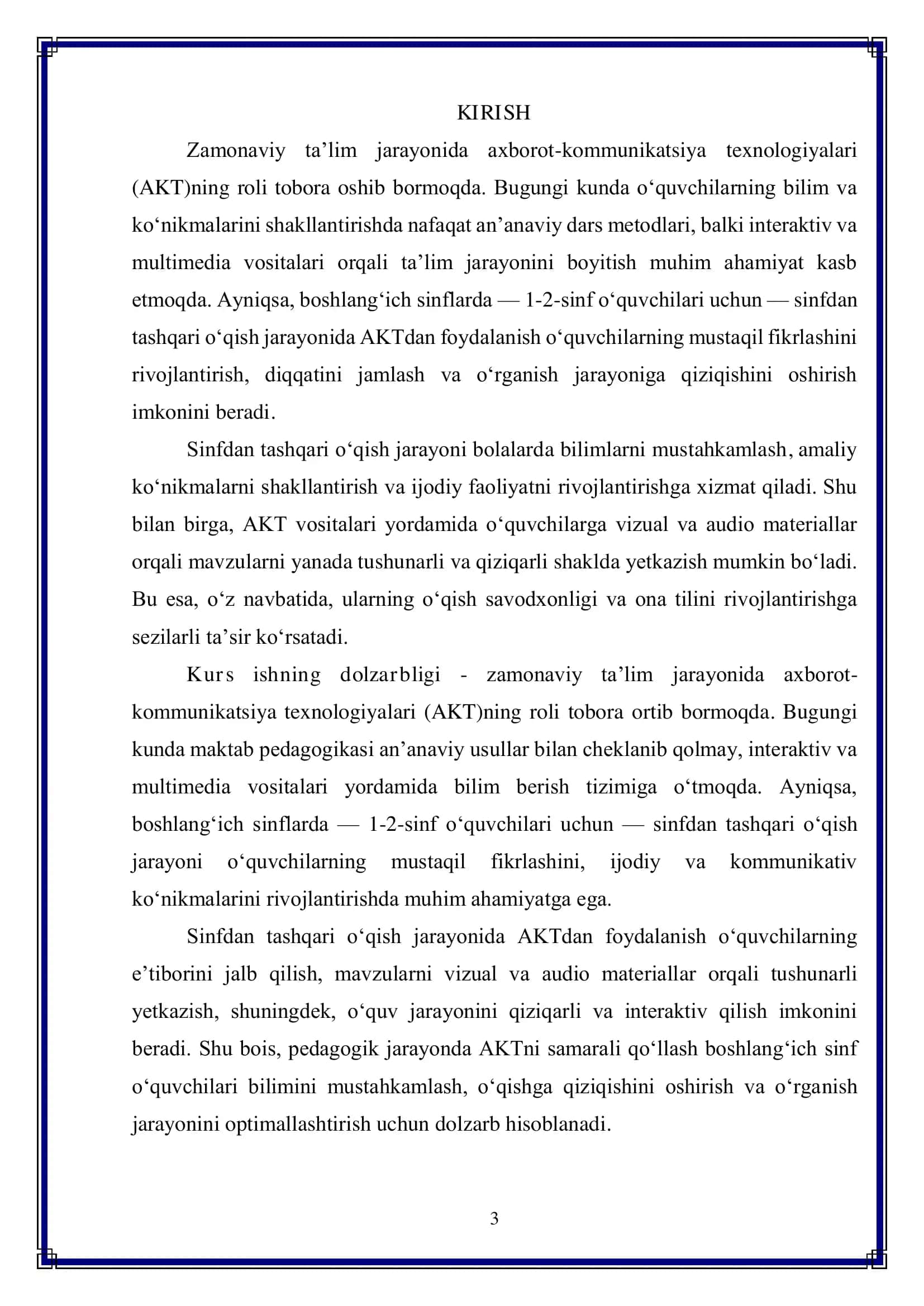 1-2-sinf o’quvchilarining sinfdan tashqari o’qish jarayonida AKT dan foydalanish 3