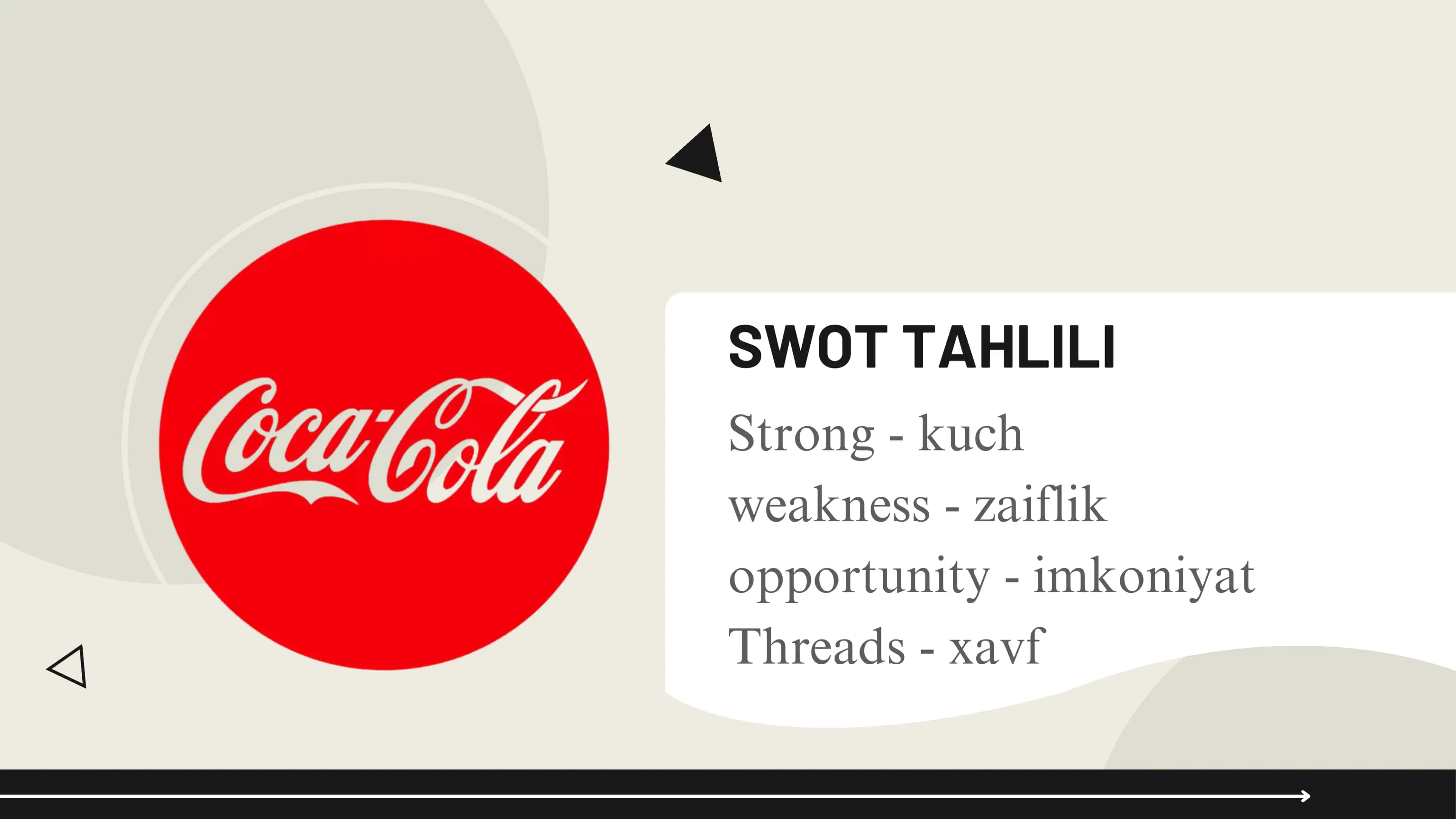 Marketing muhitini o`rganish Coca-Cola SWOT tahlili 3