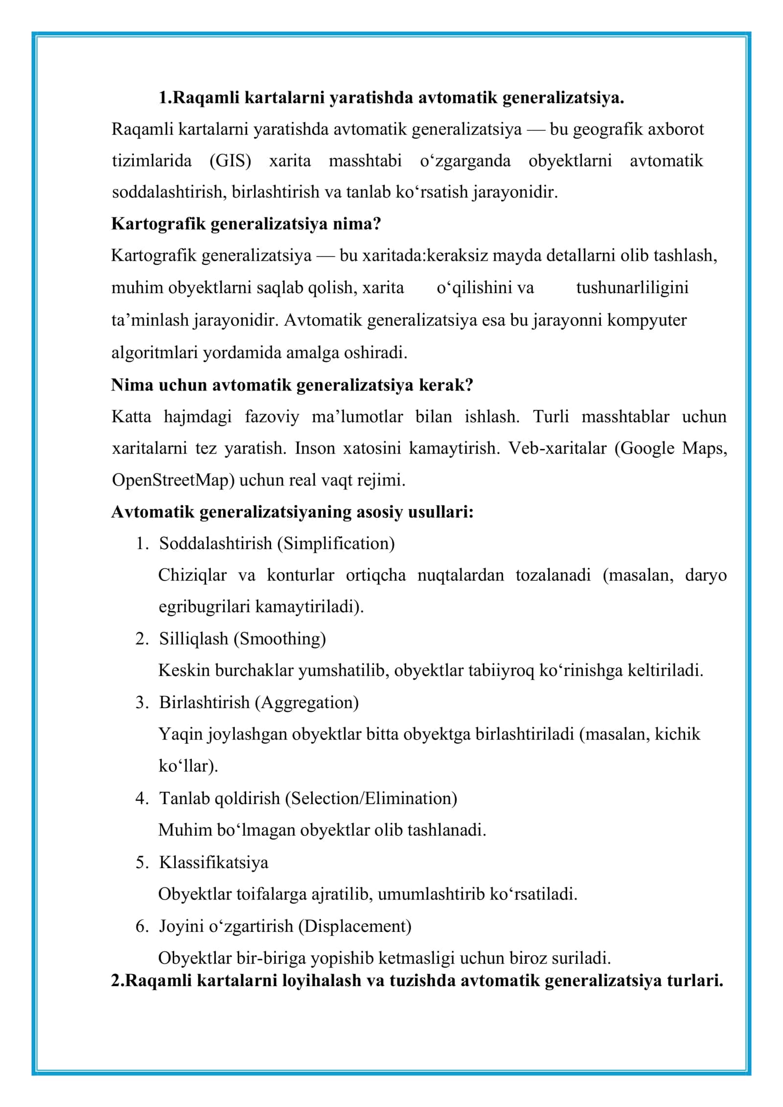Raqamli kartalarni yaratishda ArcGISda generalizatsiya metodlarini qo‘llash. 3