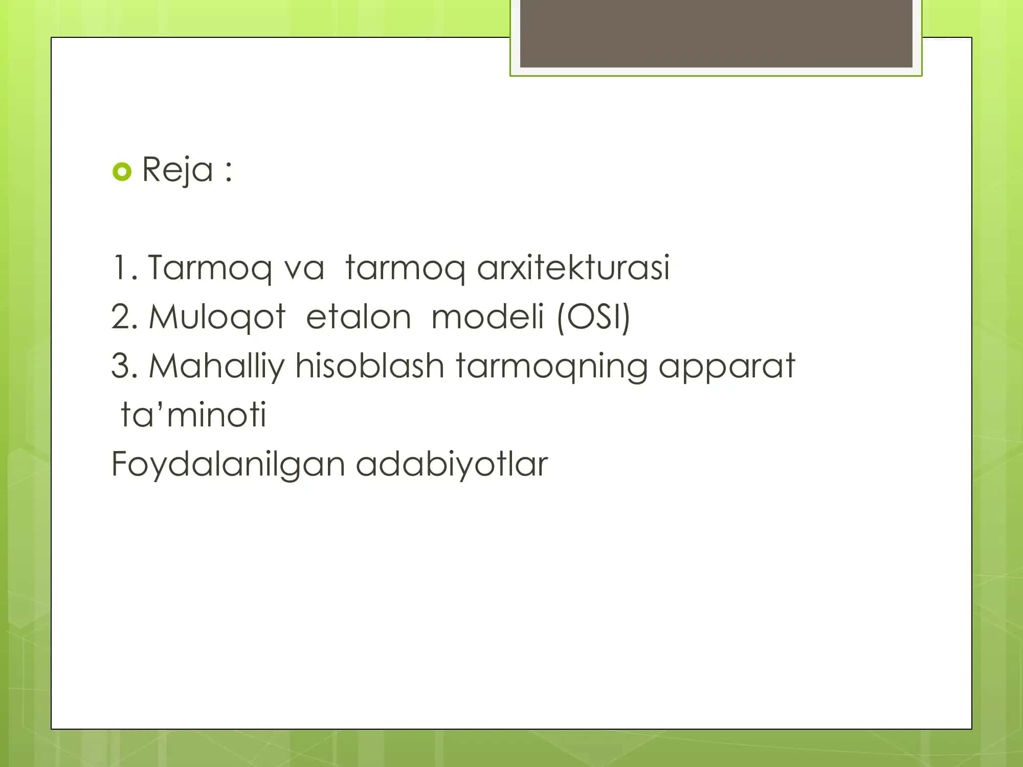 Tarmoq va Tarmoq Arxitekturasi 3