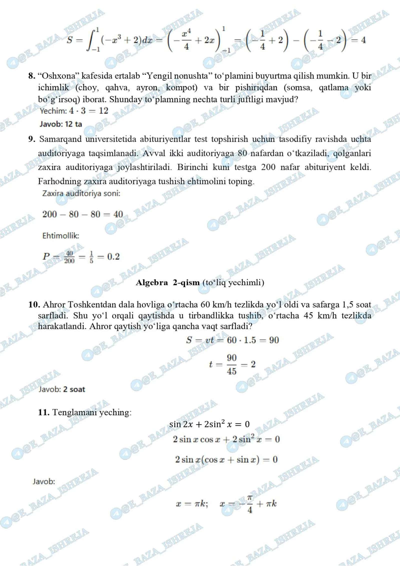 11 sinflar uchun attestatsiya 1-7 var javoblari 3