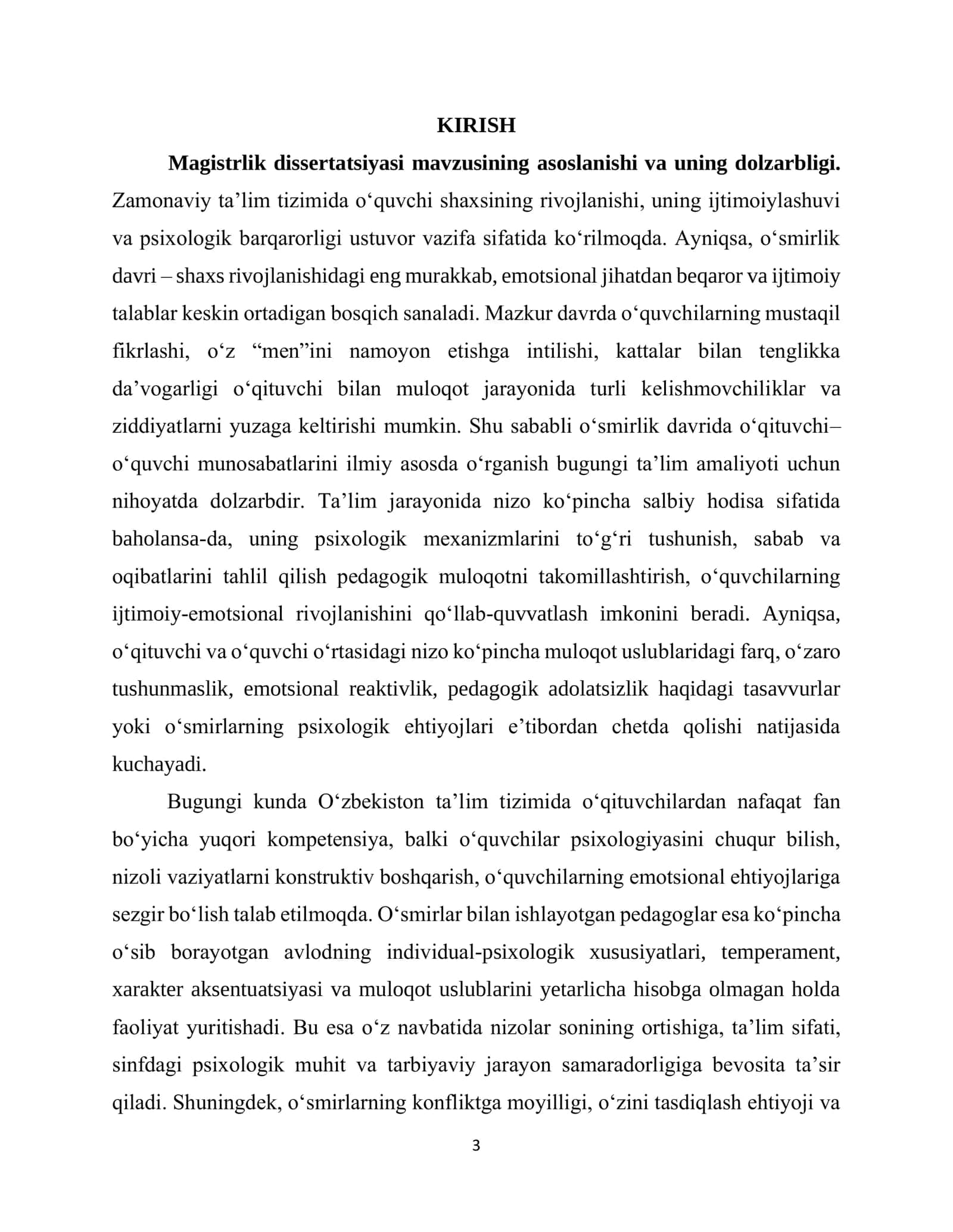 ’smirlik davrida o’qituvchi va o’quvchilar o‘rtasidagi nizolar yuzaga kelishining ijtimoiy psixologik xususiyatlari 3