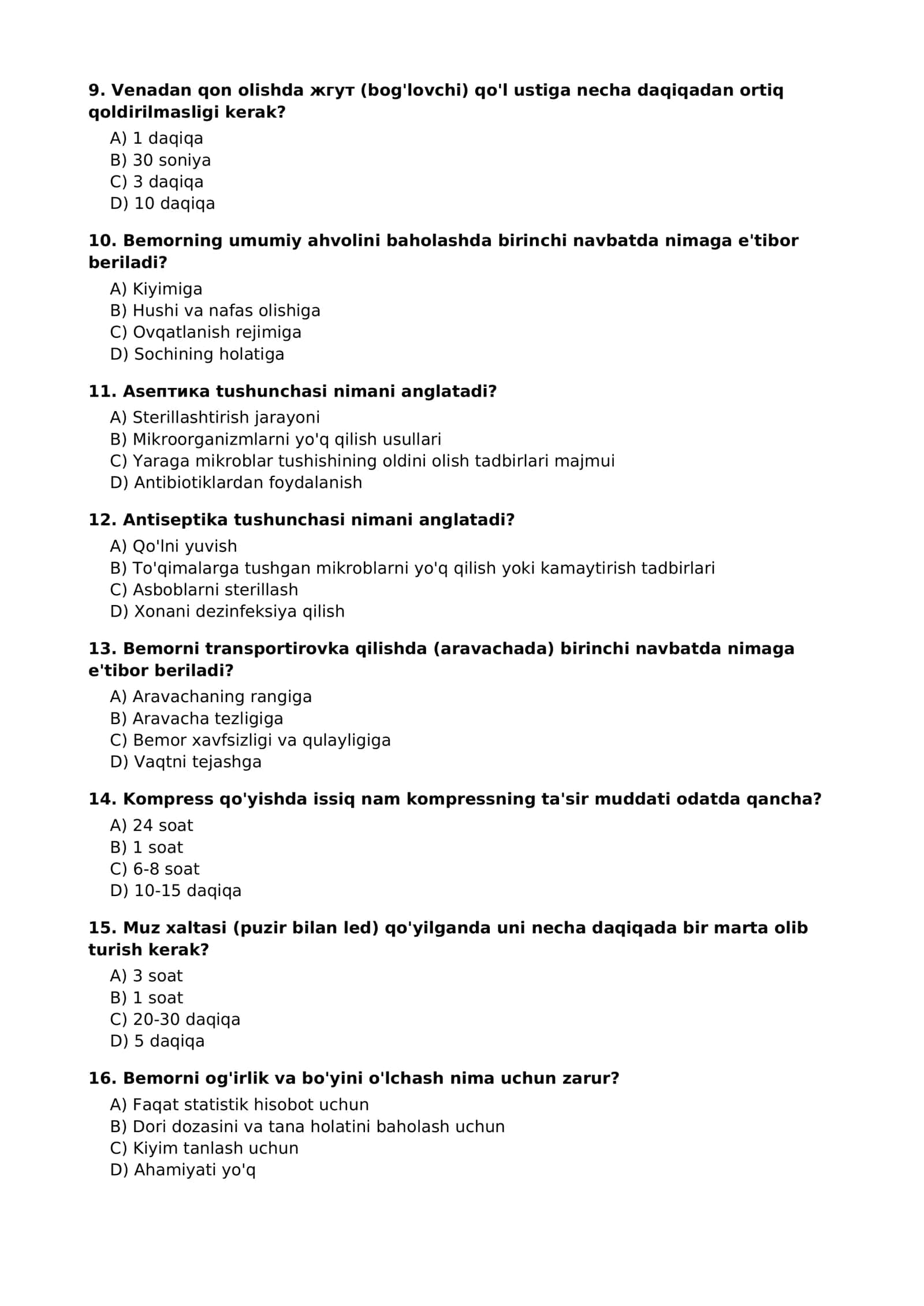 HAMSHIRALIK ISHI TEST SAVOLLARI 3