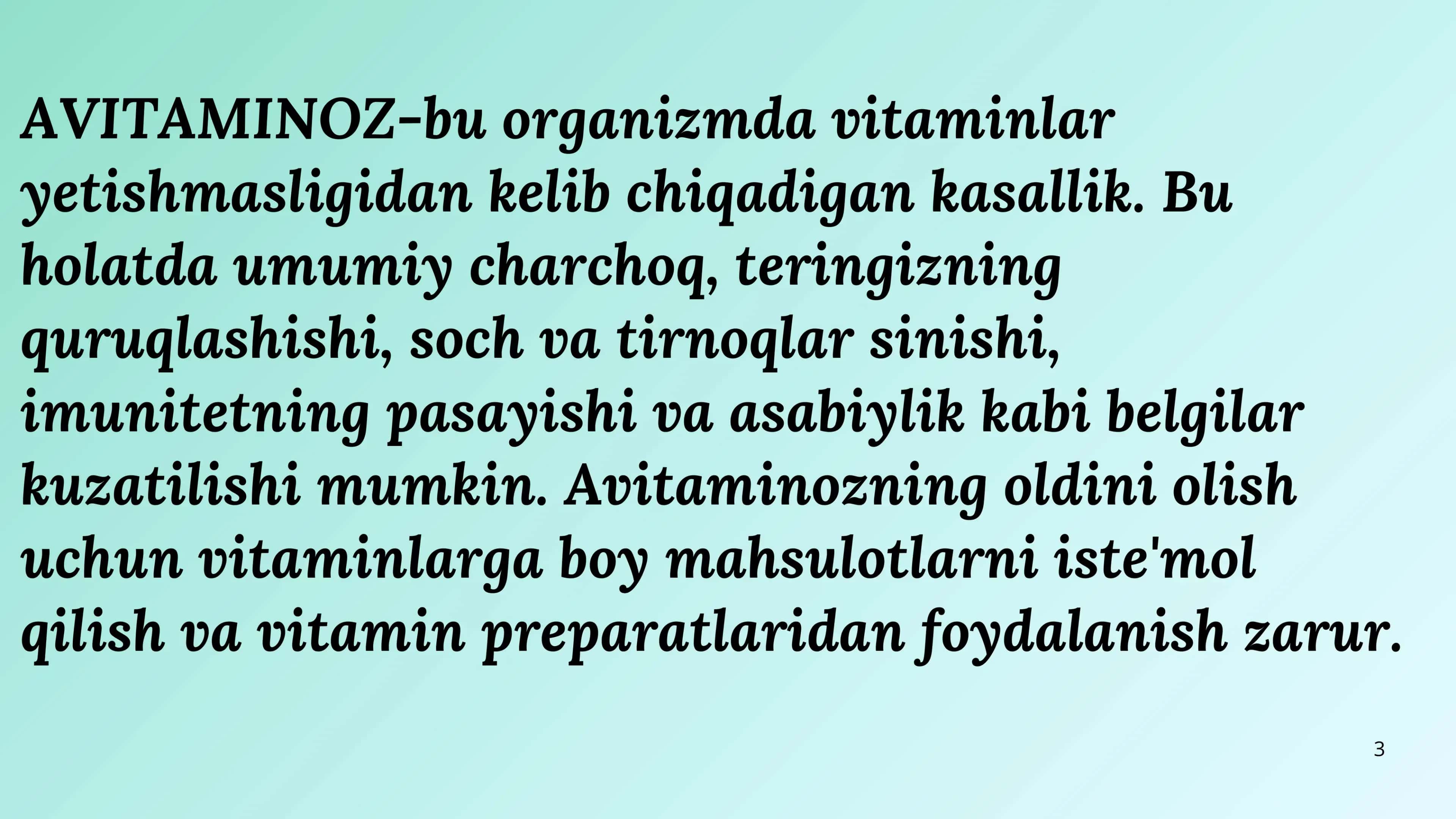 Mustaqil ishlar: Vitaminlar va ularning vazifalari 3