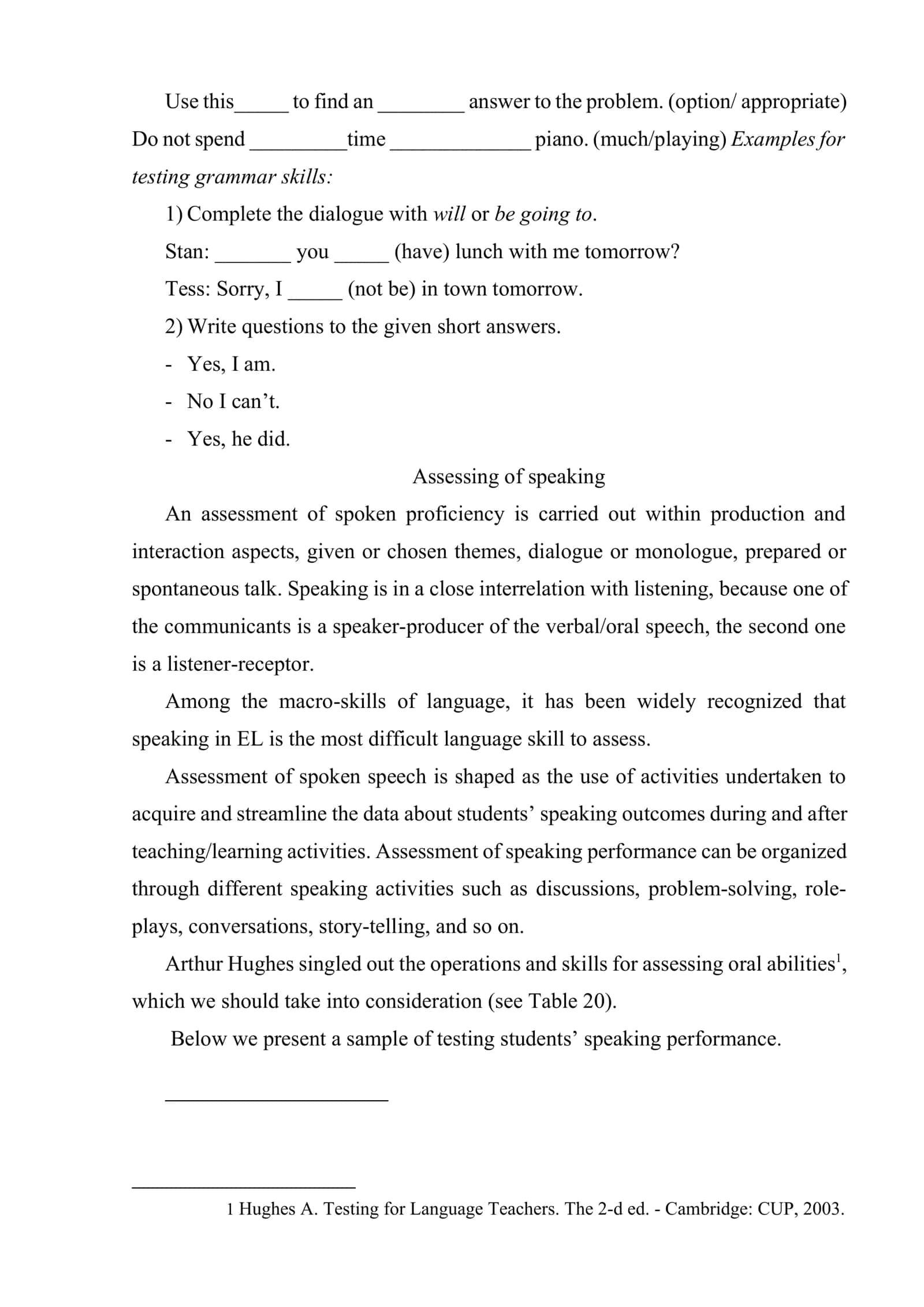 Assessment of vocabulary and grammar 3