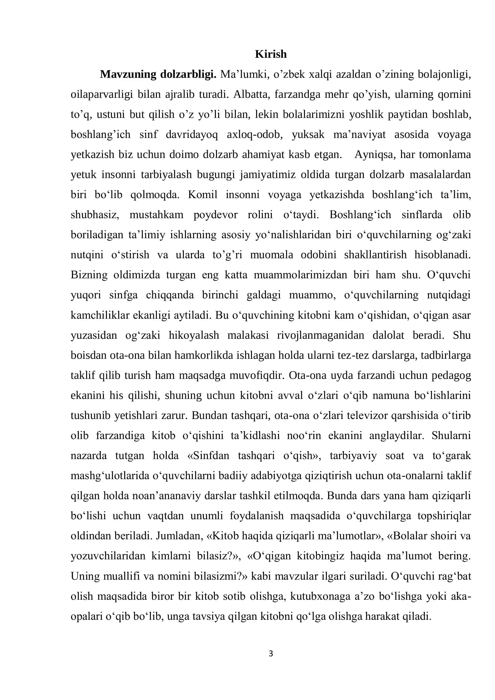 "SINFDAN TASHQARI O’QISH SAMARADORLIGINI OSHIRISH USUL VA VOSITALARI (boshlang’ich sinf o’qish darslari misolida)" 3