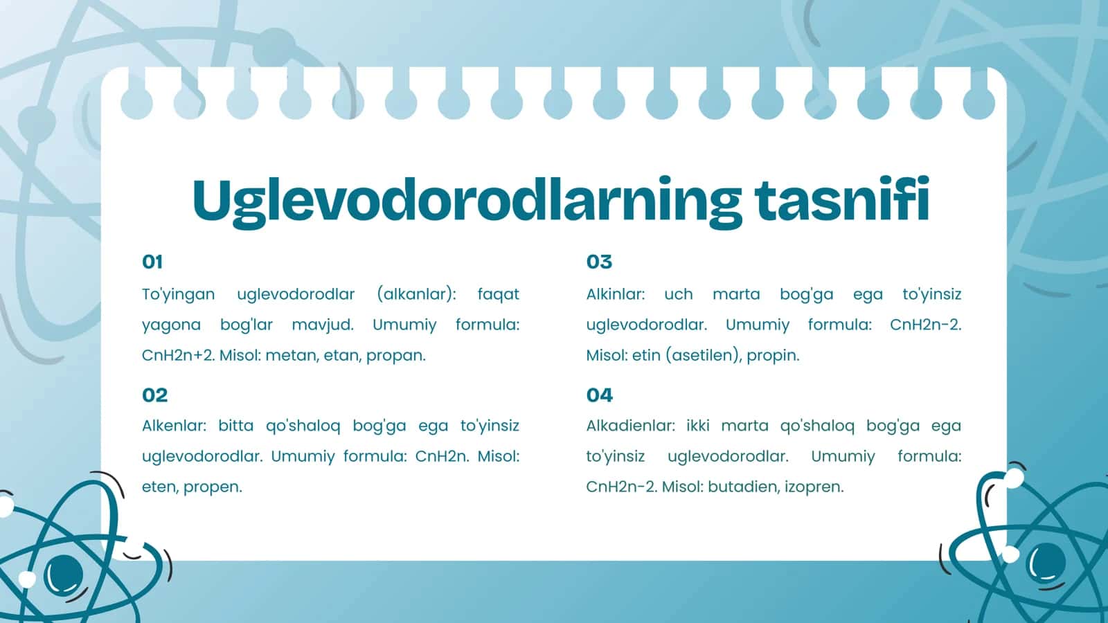 Uglevodorodlarning tuzilishi. alkinlar va alkadienlar 3
