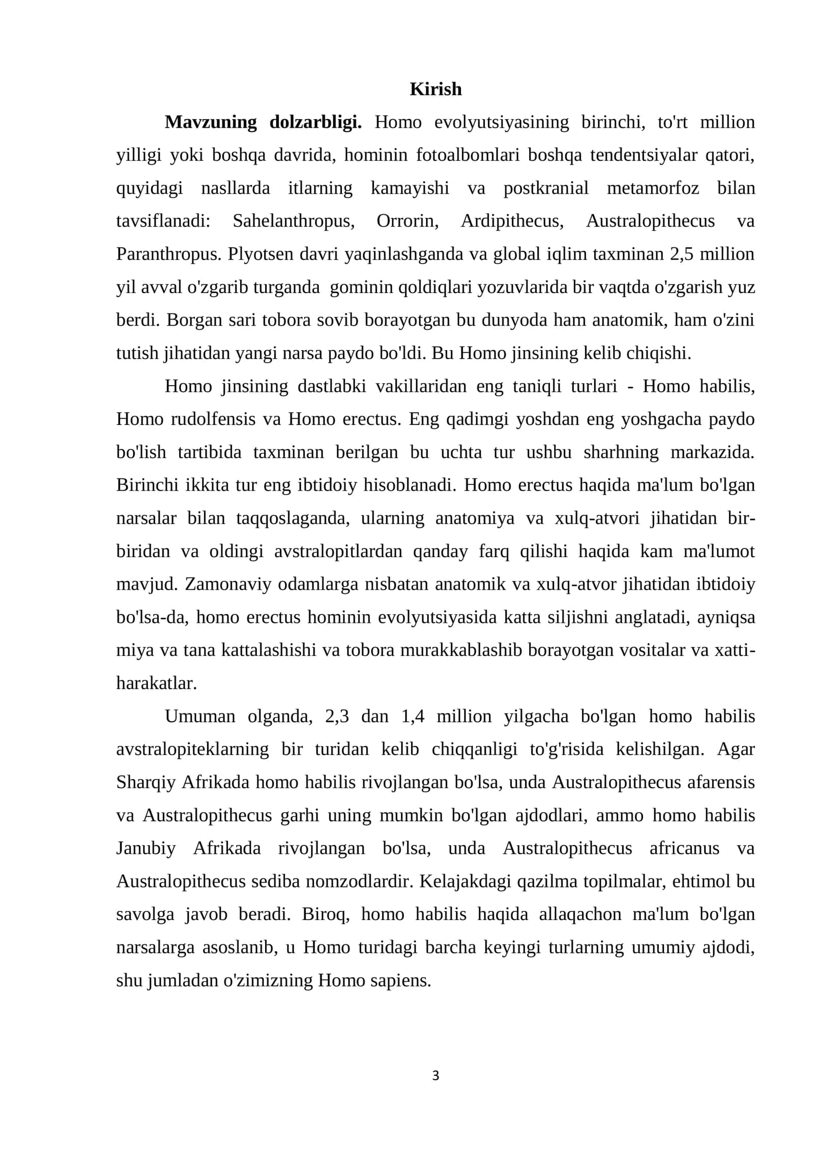 Inson evolyutsiyasi va Old tarix Fanidan tayyorlagan Kurs ishi 3
