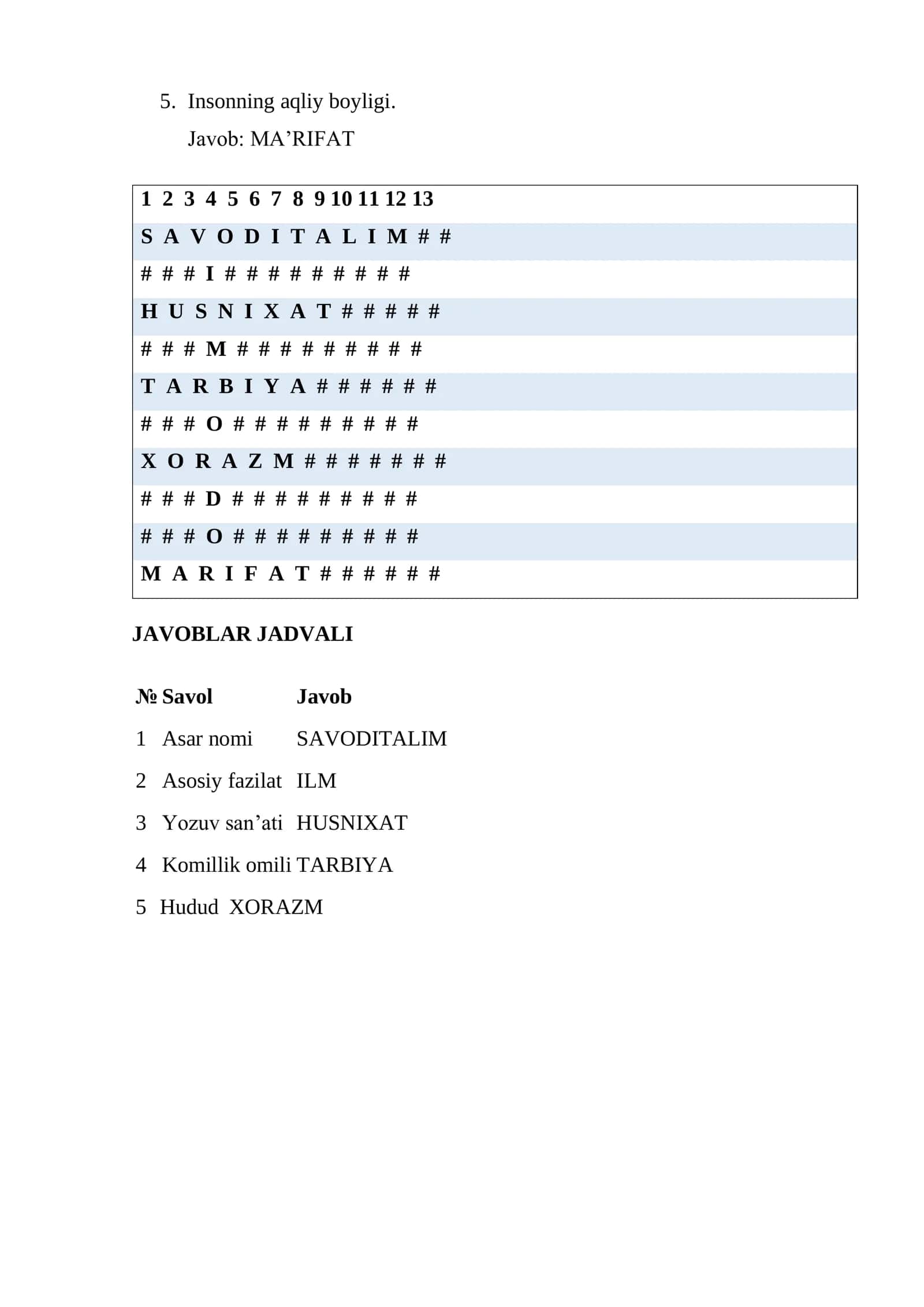 PEDAGOGIK MAVZULAR ASOSIDA KROSSVORD TO‘PLAMI 3