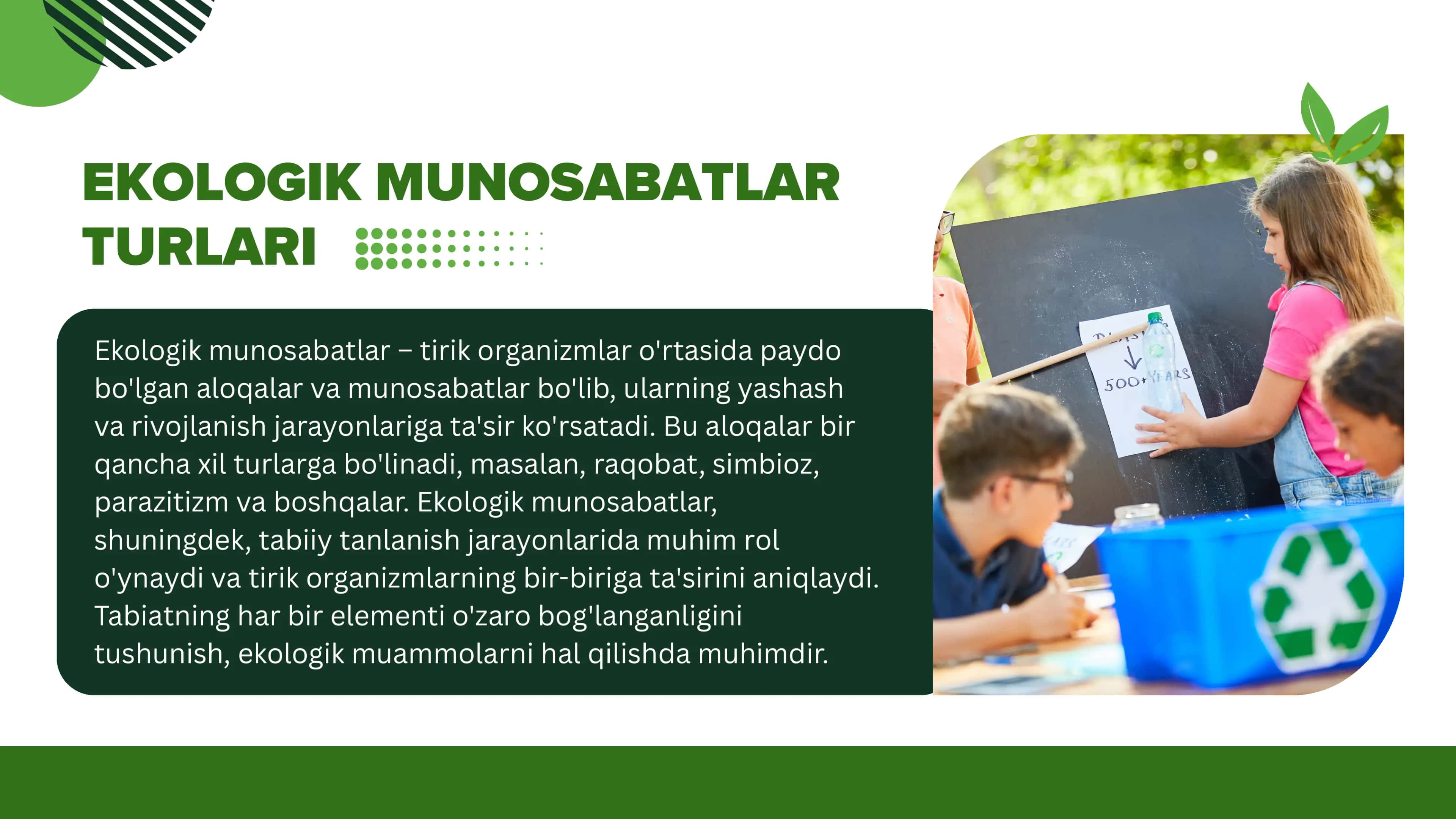 Ekologik munosabatlar turlari va ularning o’zgarish muammolari 3