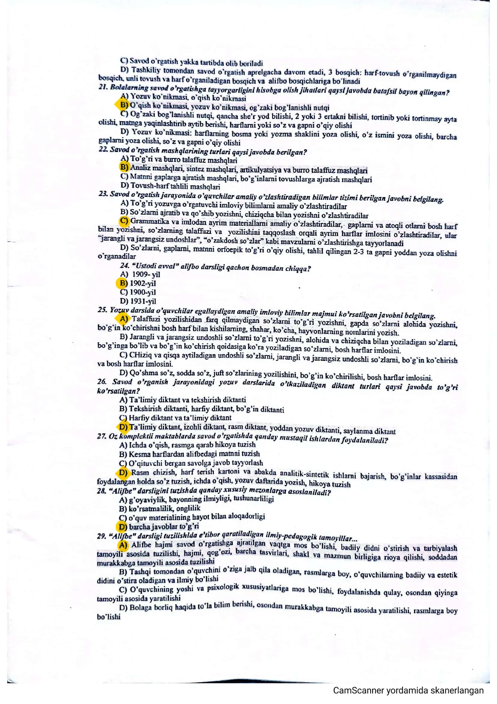 Boshlangʻich taʼlimdan test savollari va javoblari bilan 3