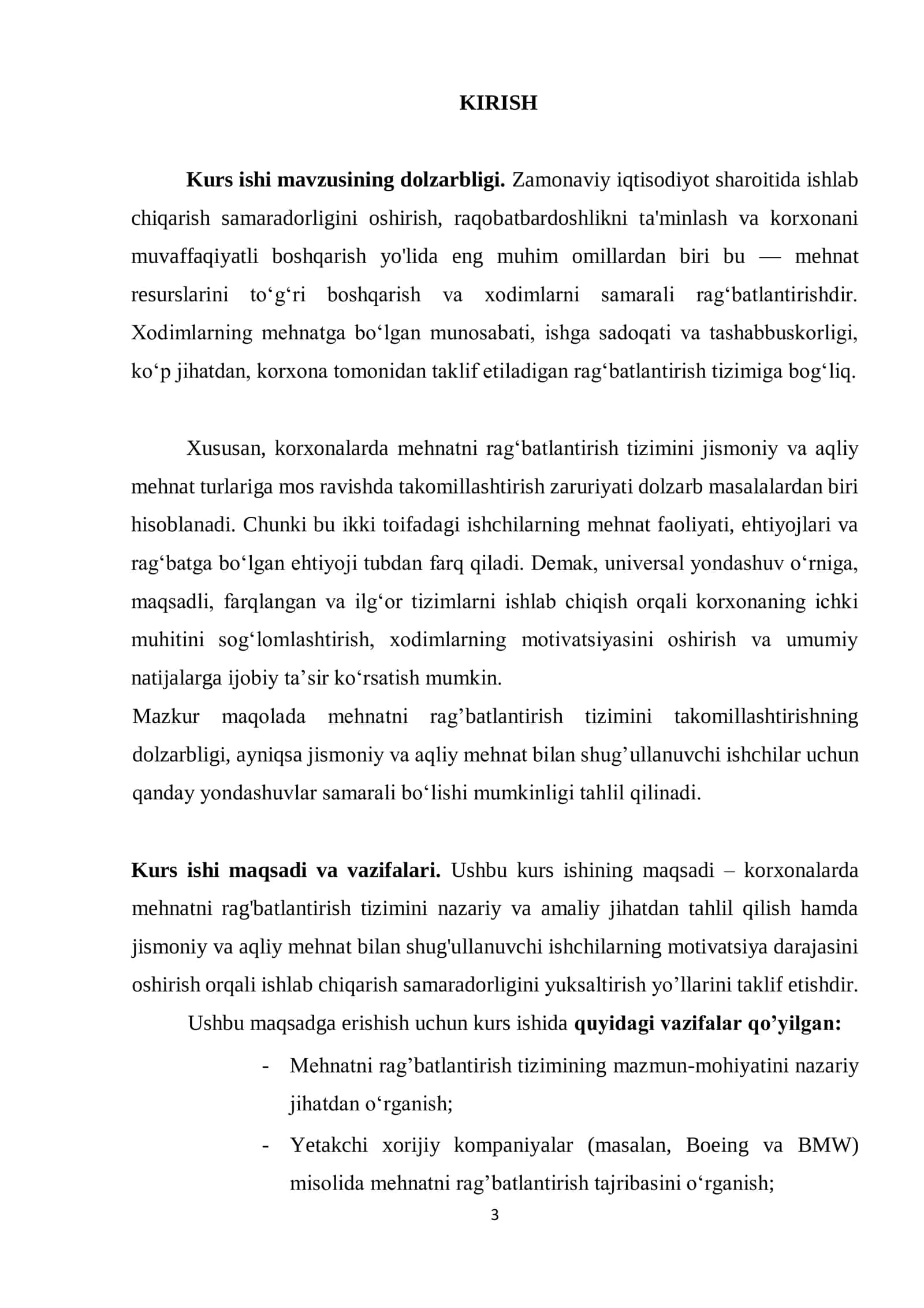Korxonada mehnatni rag’batlantirish tizimini takomillashtirish 
(toifalar bo’yicha jismoniy va aqli 3