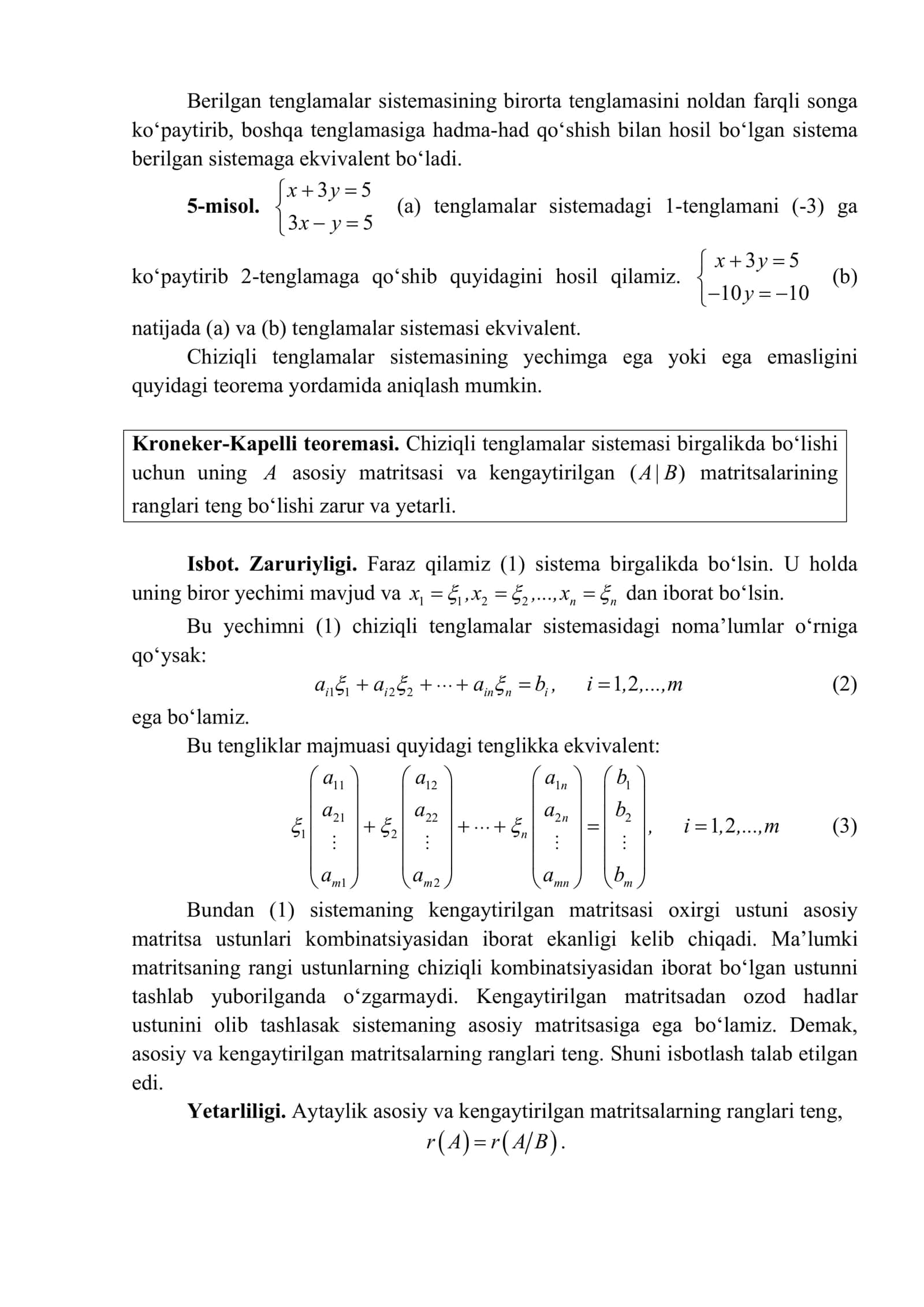 Chiziqli algebraik tenglamalar sistemasi 3