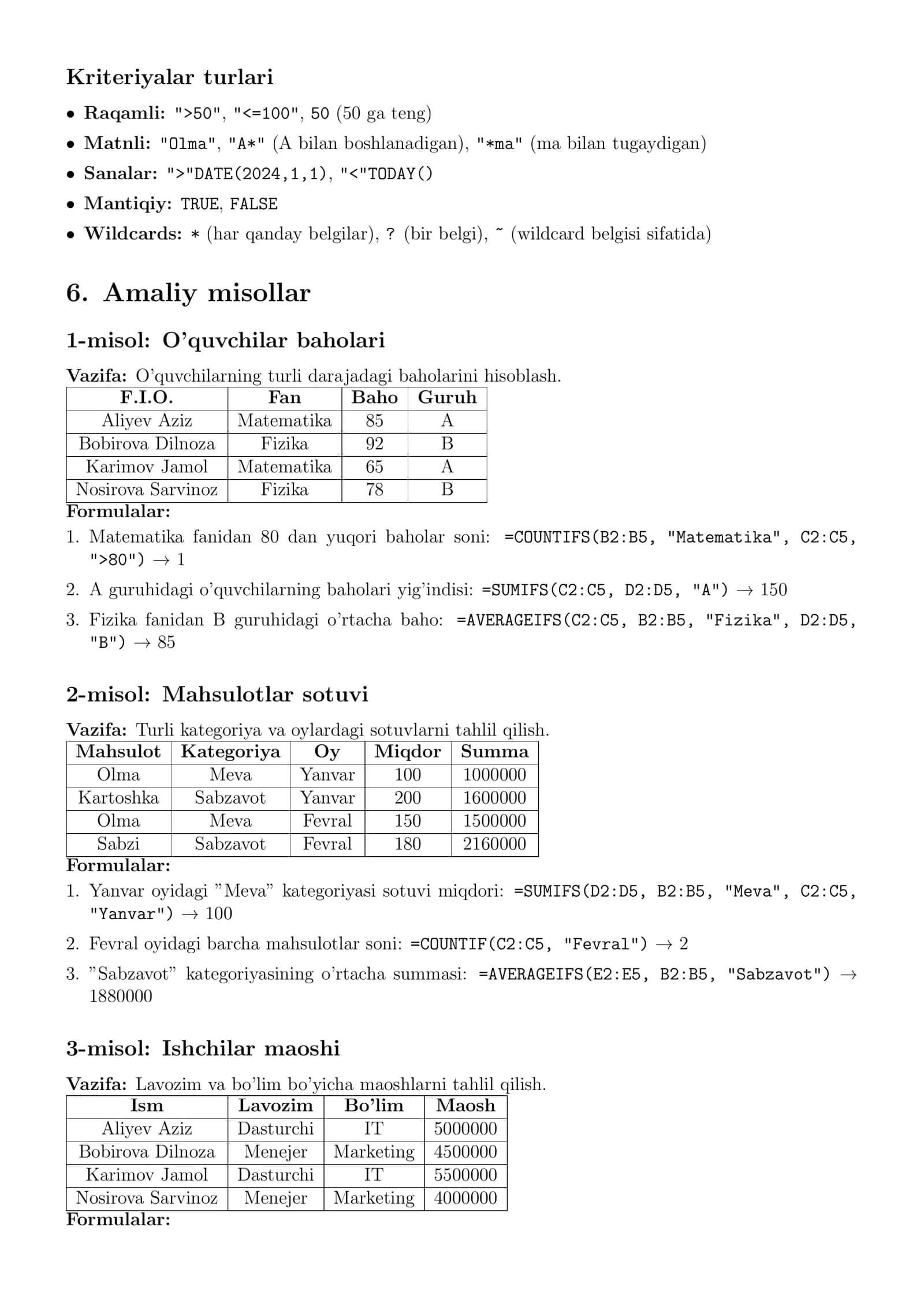 Shartli statistik funksiyalar 3