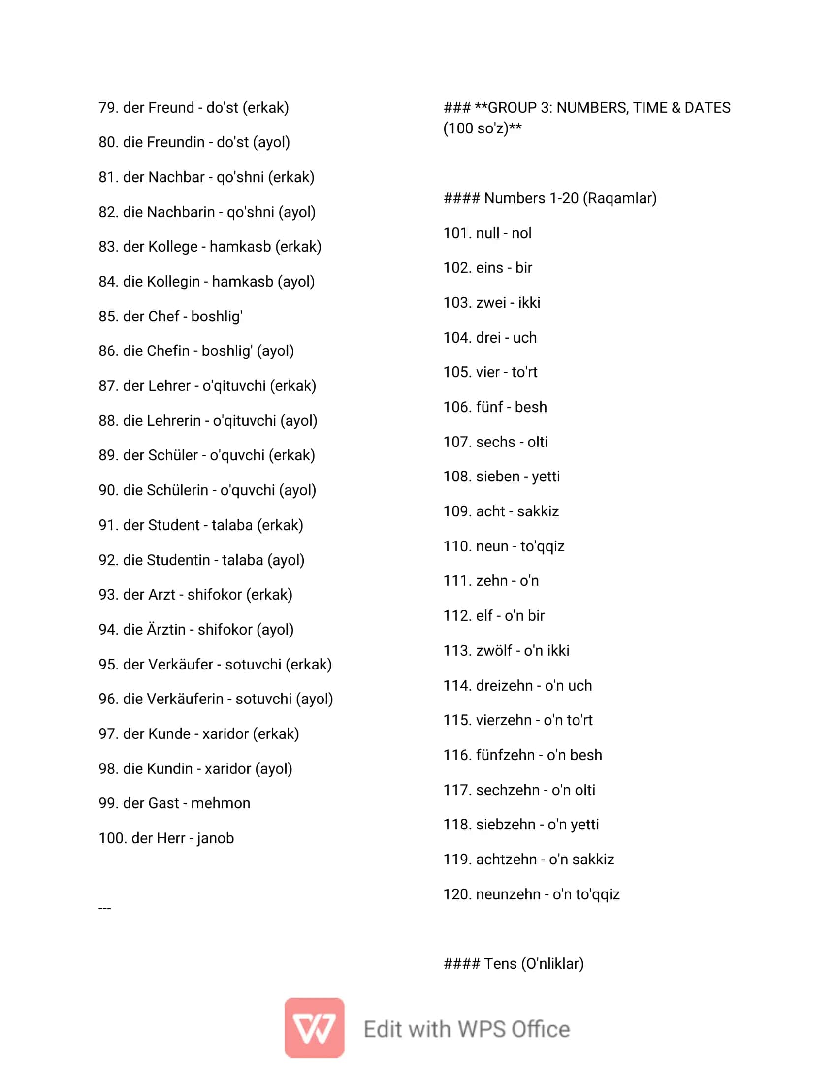 Nemis tilidan eng kerakli soʻzlar 3