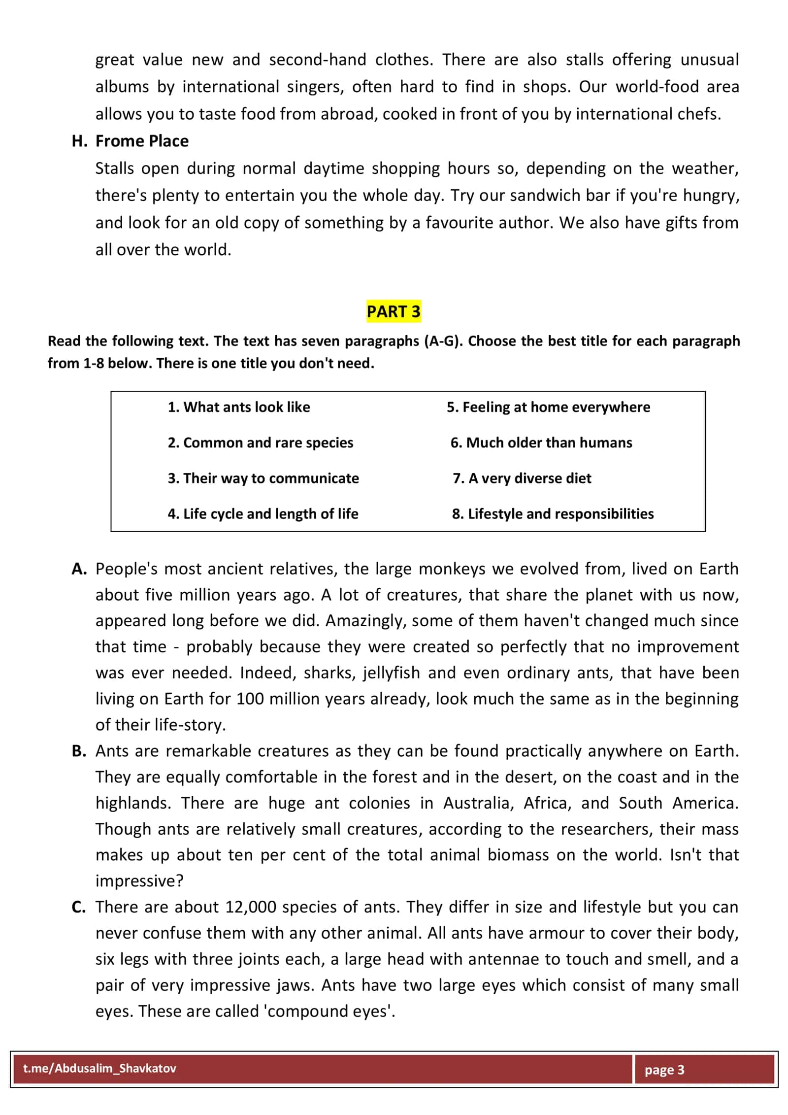MULTI-LEVEL READING TEST 3