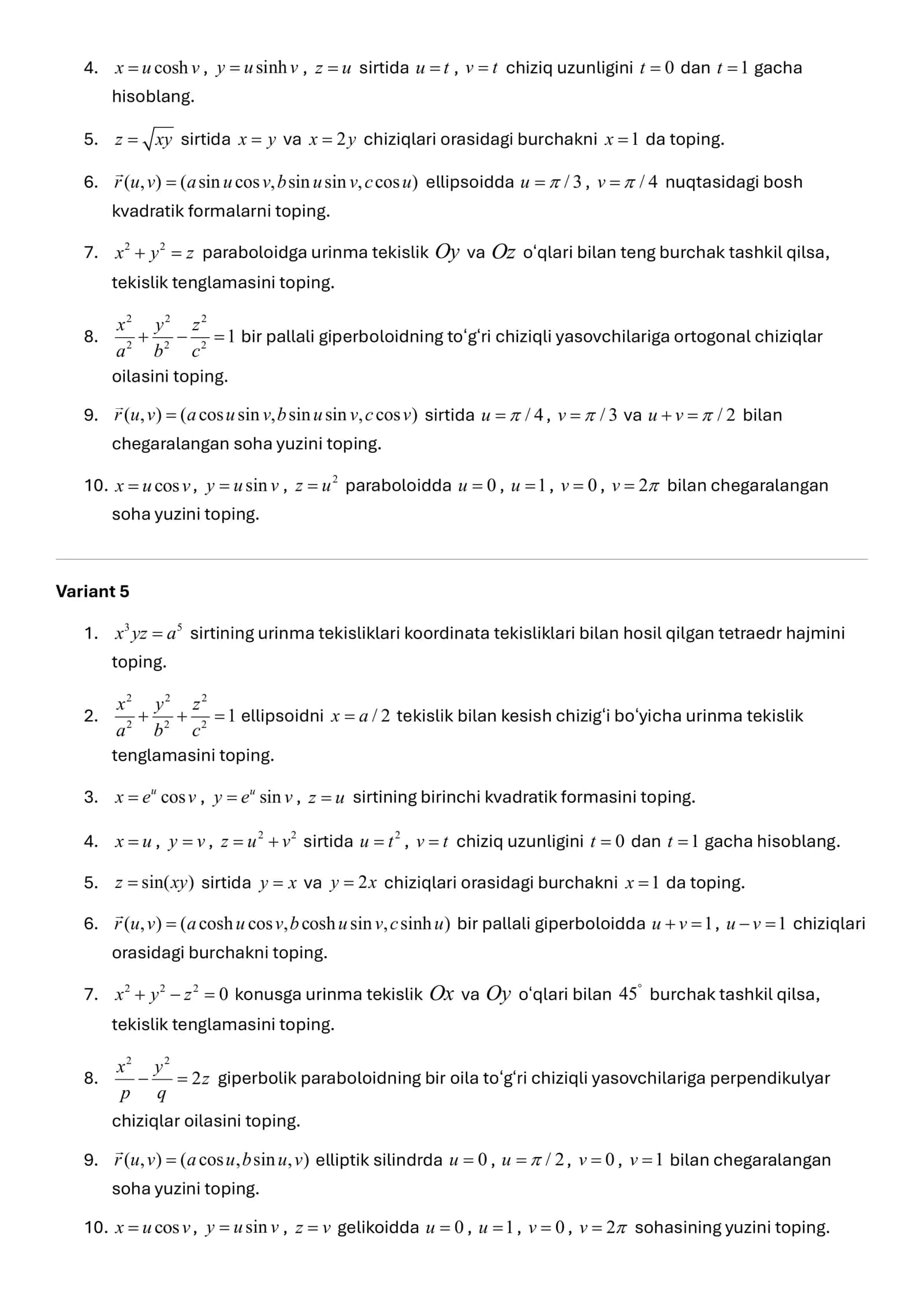 Differensial tenglama va topologiyadan 30 talik variant 3