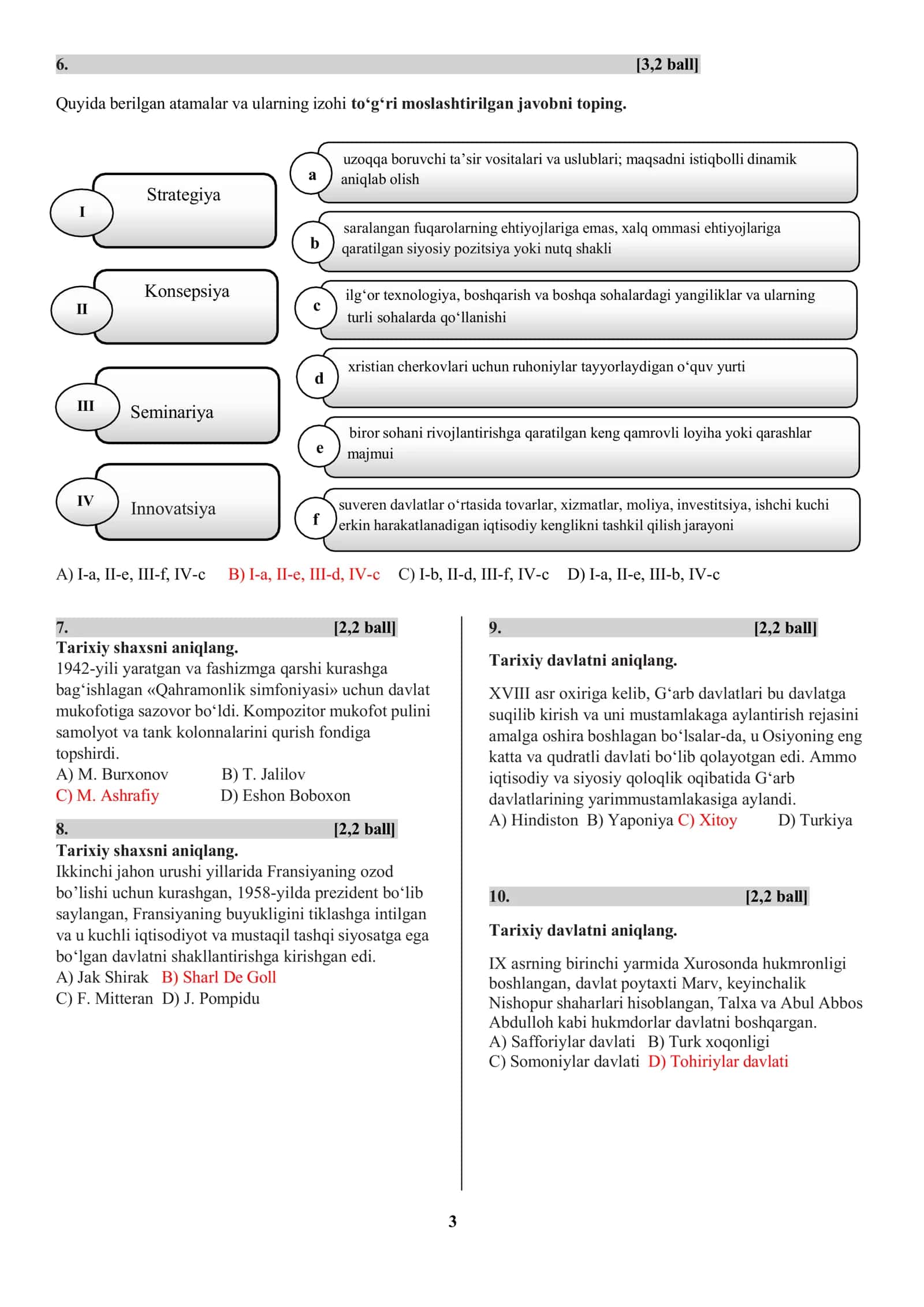 📘 Tarix fanidan Milliy Sertifikat uchun Test Savollari Kitobi | Javoblari bilan | 10 ta Variant | PDF 3