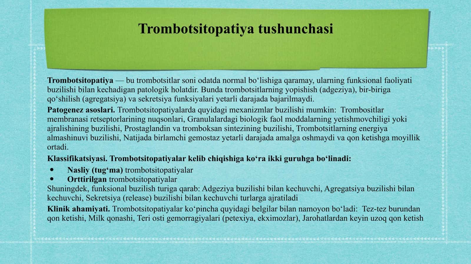 Nasliy va orttirilgan trombositopatiyalar va trombositopeniyalar. 3