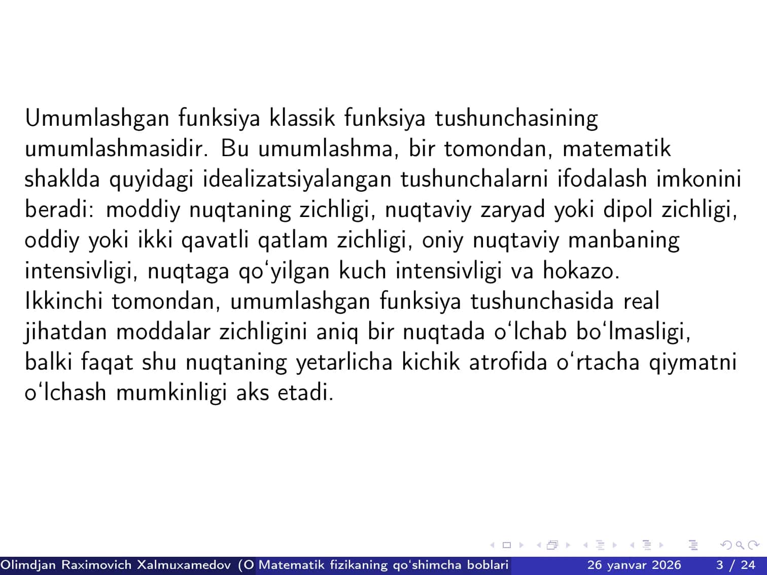 Umumlashgan funksiyalar. Asosiy funksiyalar fazosi 3