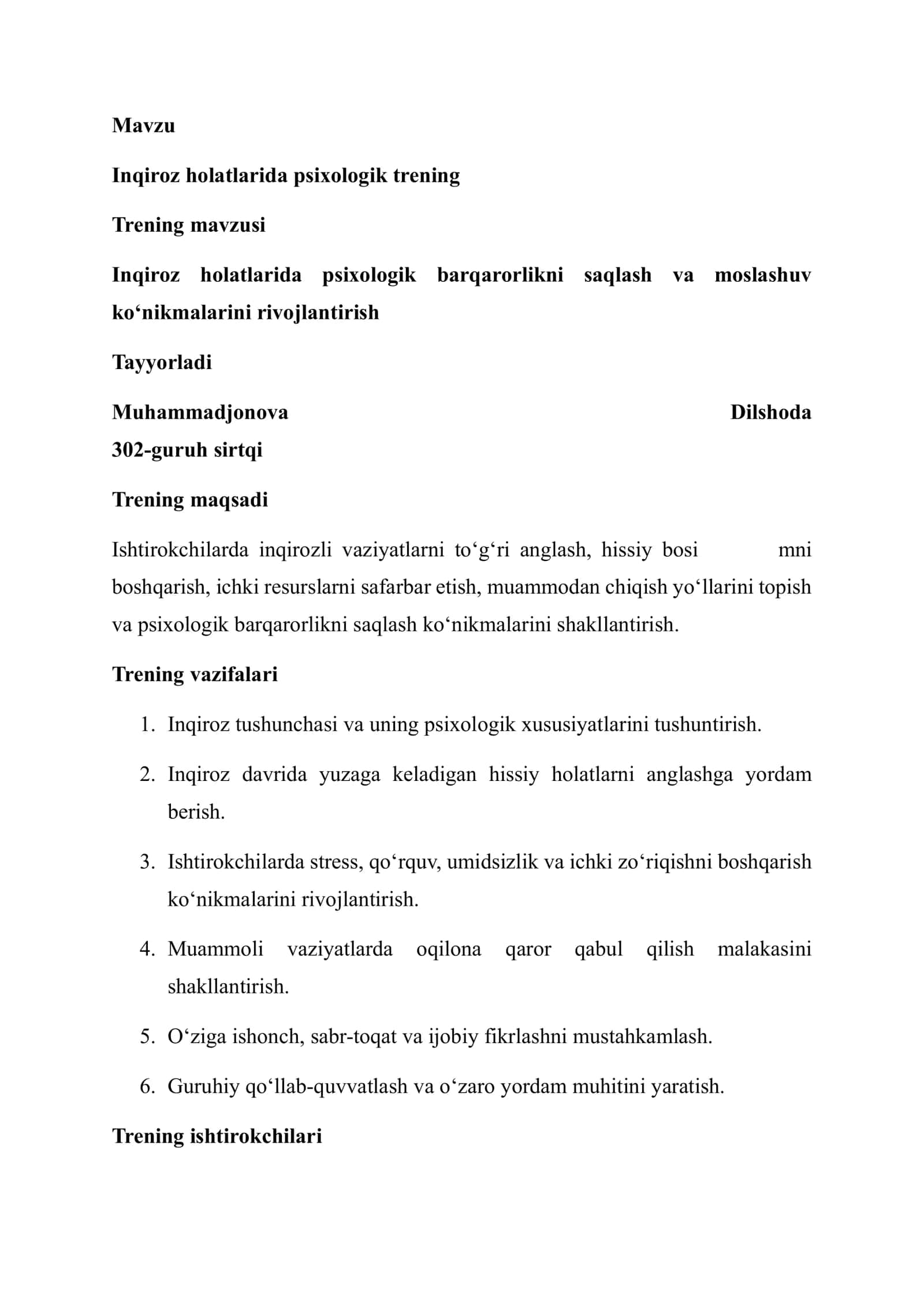 Inqiroz holatlarida psixologik trening 3