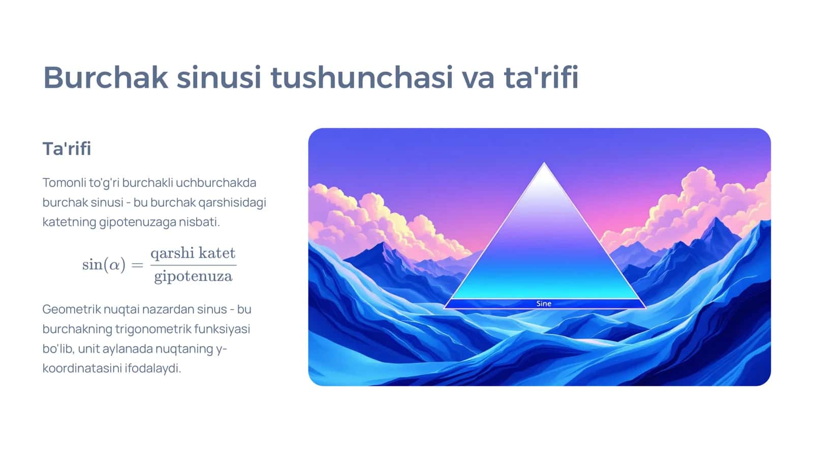 Burchakning sinusi, kosinusi, tangensi va kotangensi 3