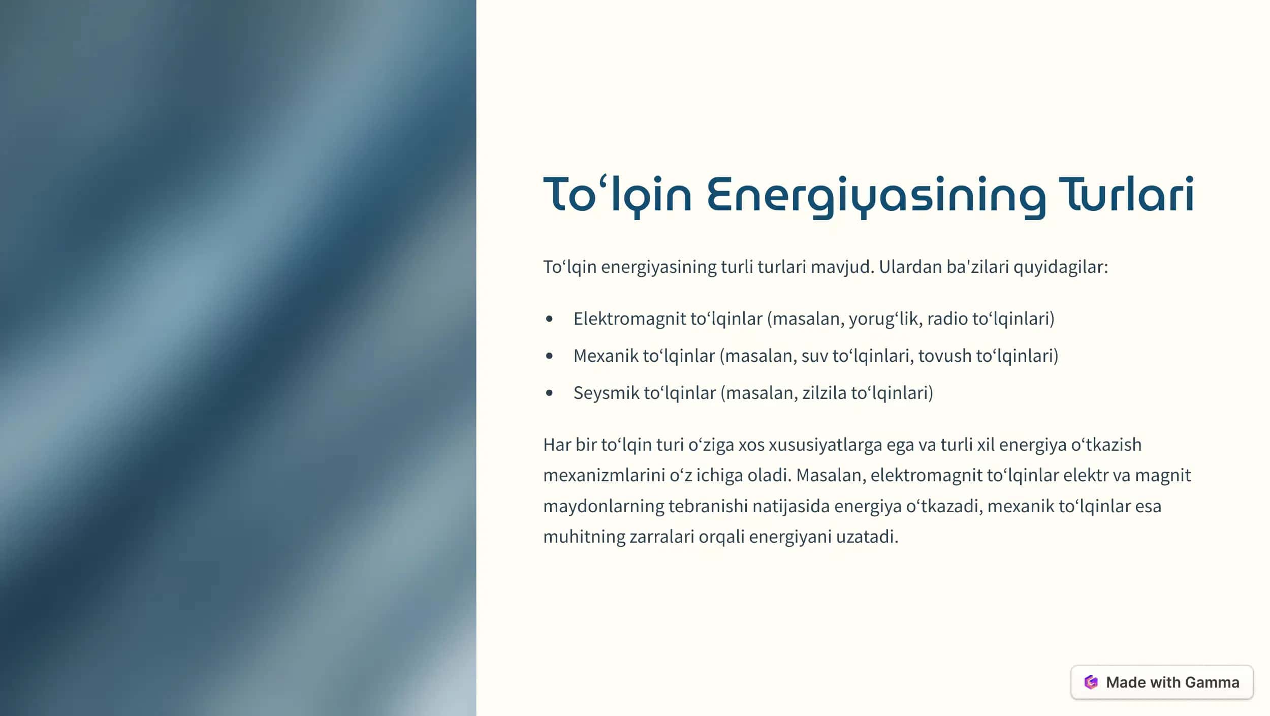 Toʻlqin Energiyasi va Umov Vektori 3