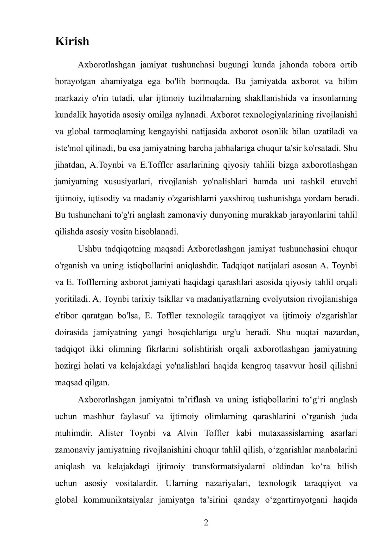 Axborotlashgan jamiyat va uning istiqbollari" (A.Toynbi, E. Toffler asarlarining qiyosiy tahlili asosida) 3