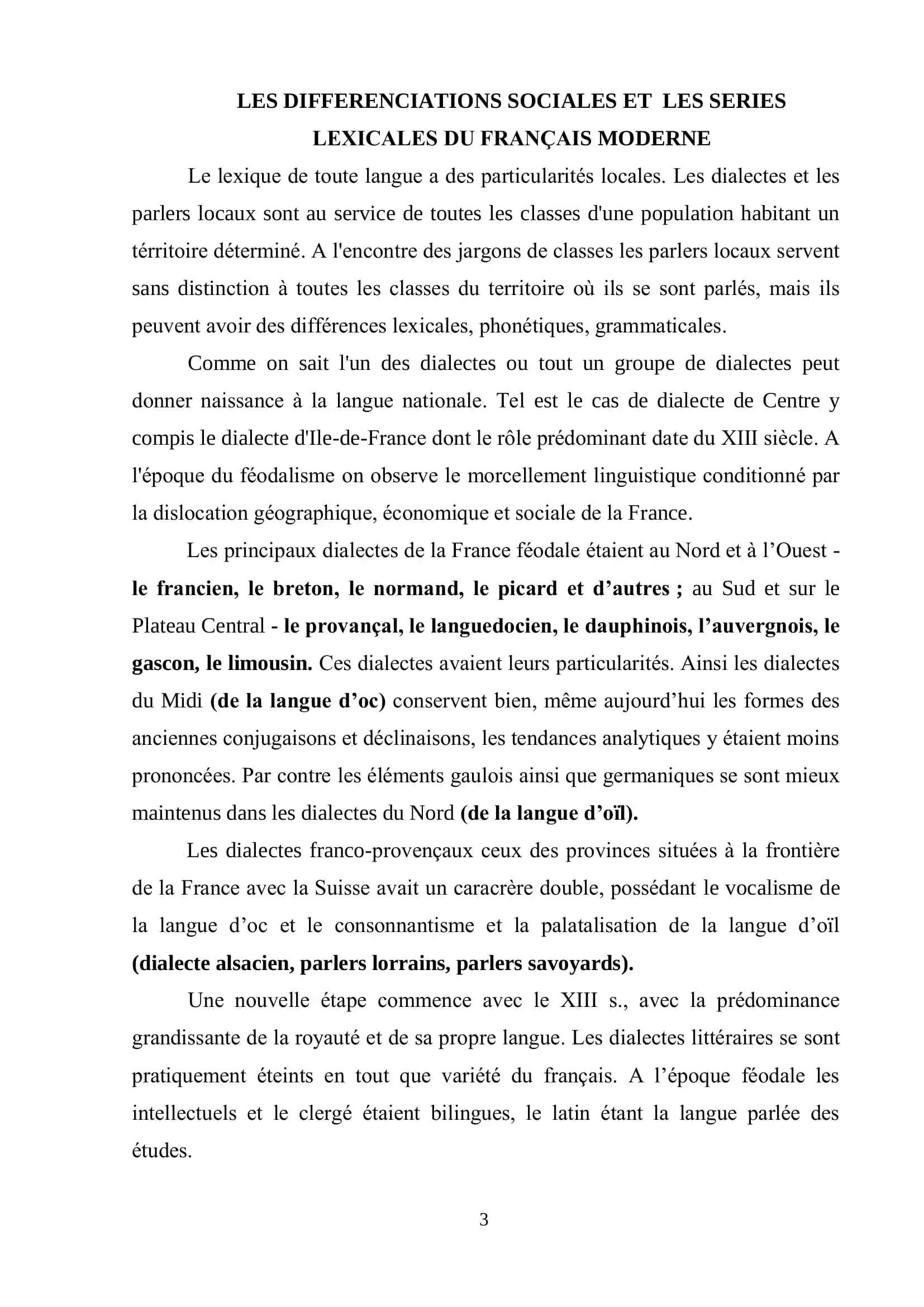 LES DIFFERENCIATIONS SOCIALES ET LES SERIES LEXICALES DU FRANÇAIS MODERNE 3