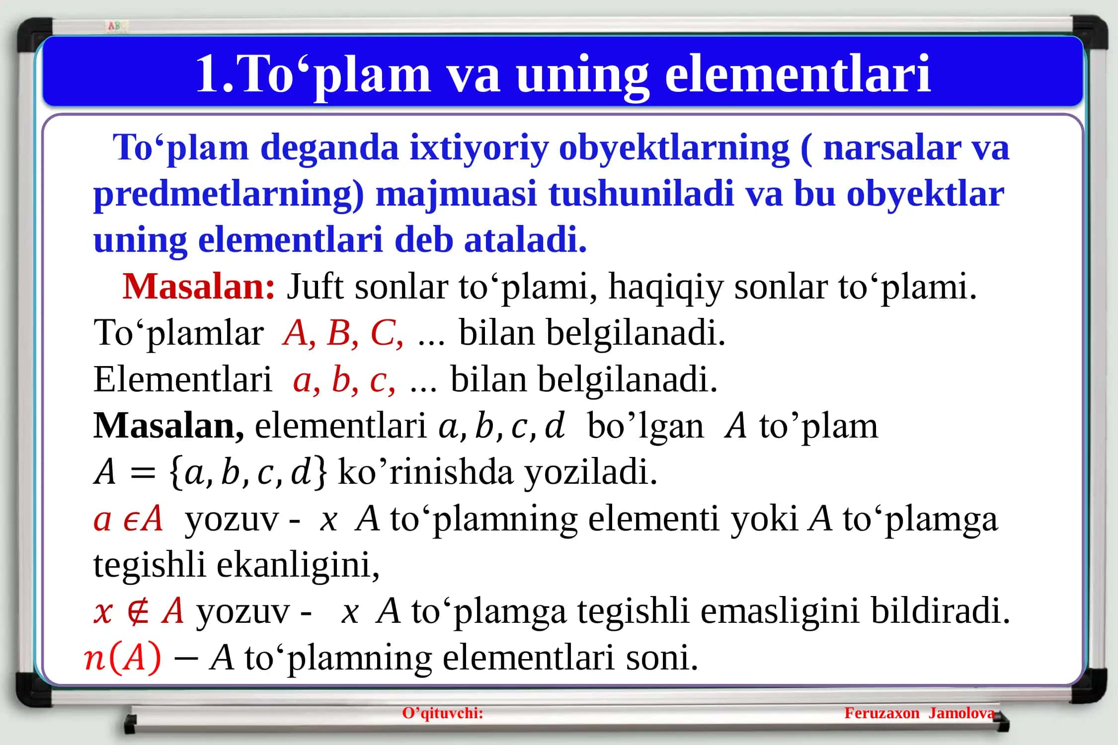 To‘plamlar va ular ustida bajariladigan amallar. Venn diagrammasi 3