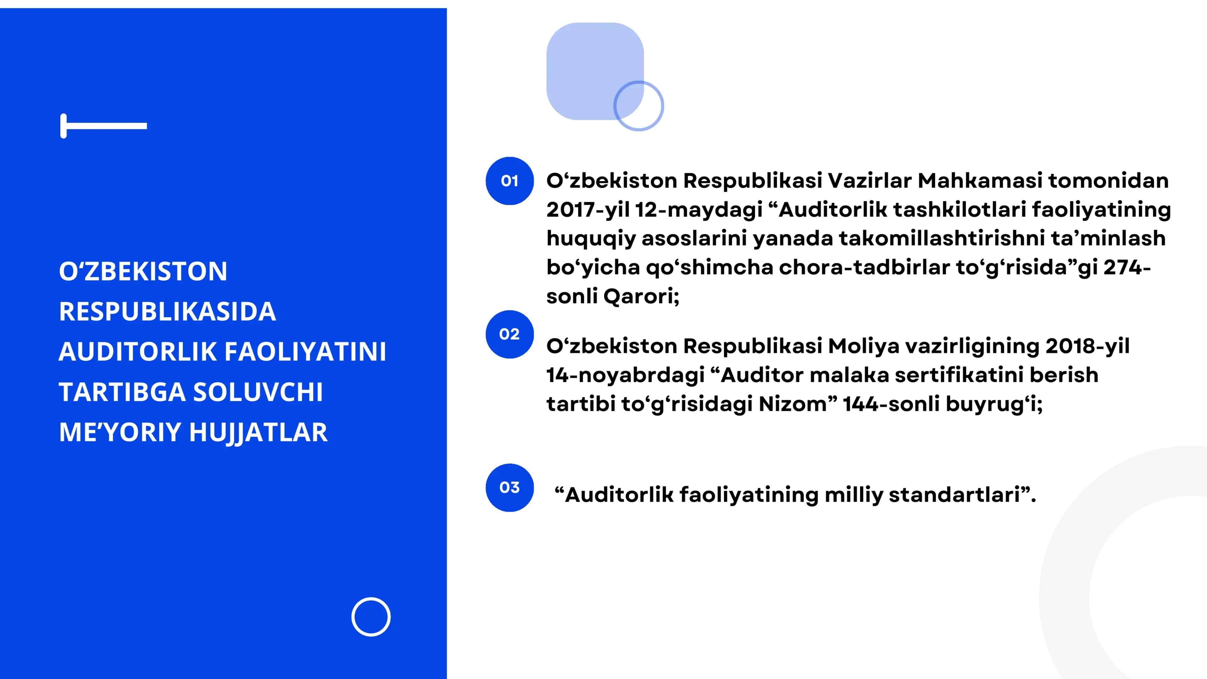 Oʻzbekistonda auditorlik faoliyatini normativ - huquqiy tartibga solish tizimi 3