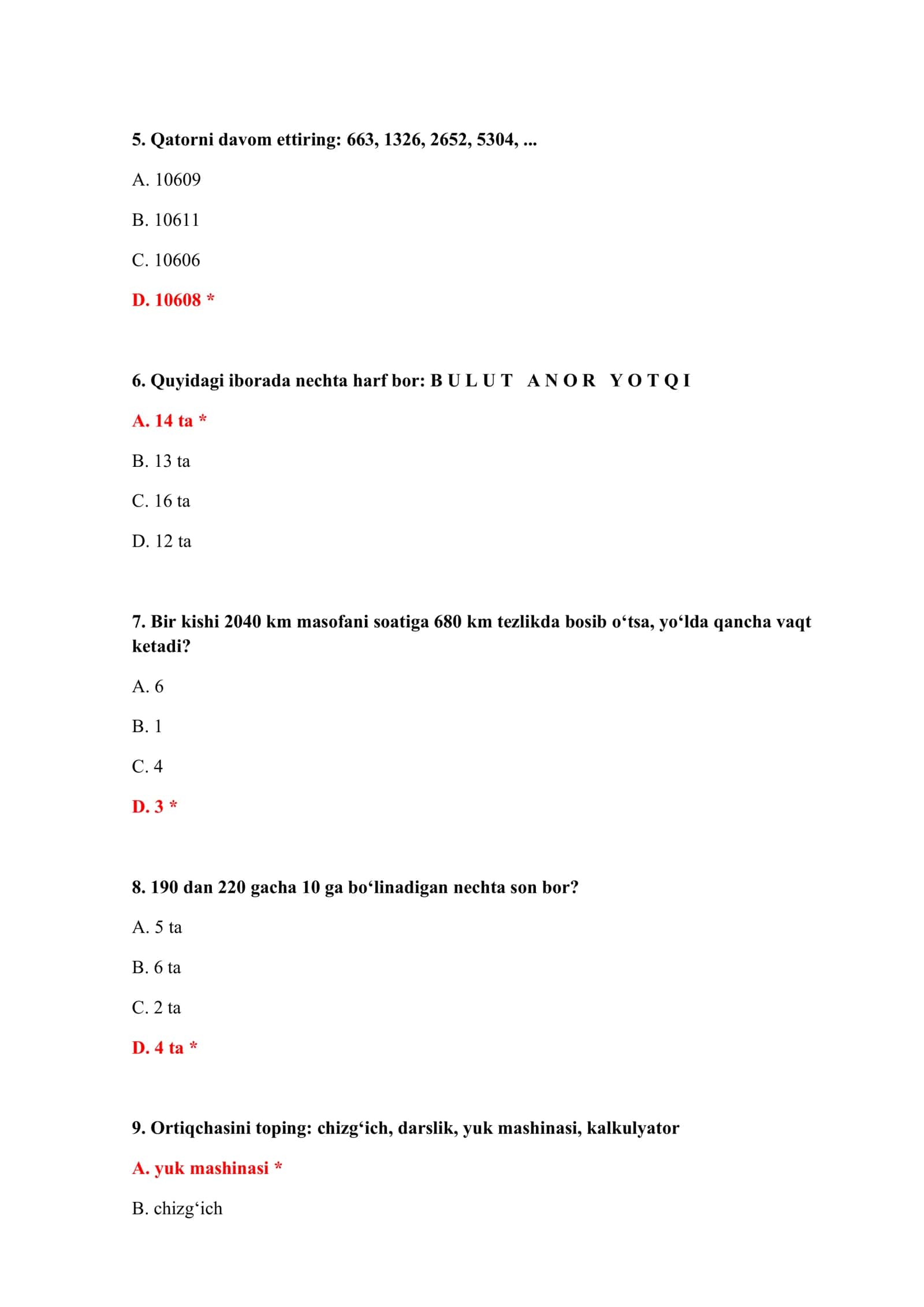 BOJXONA TEST SAVOLLARINI ISHLASH 3