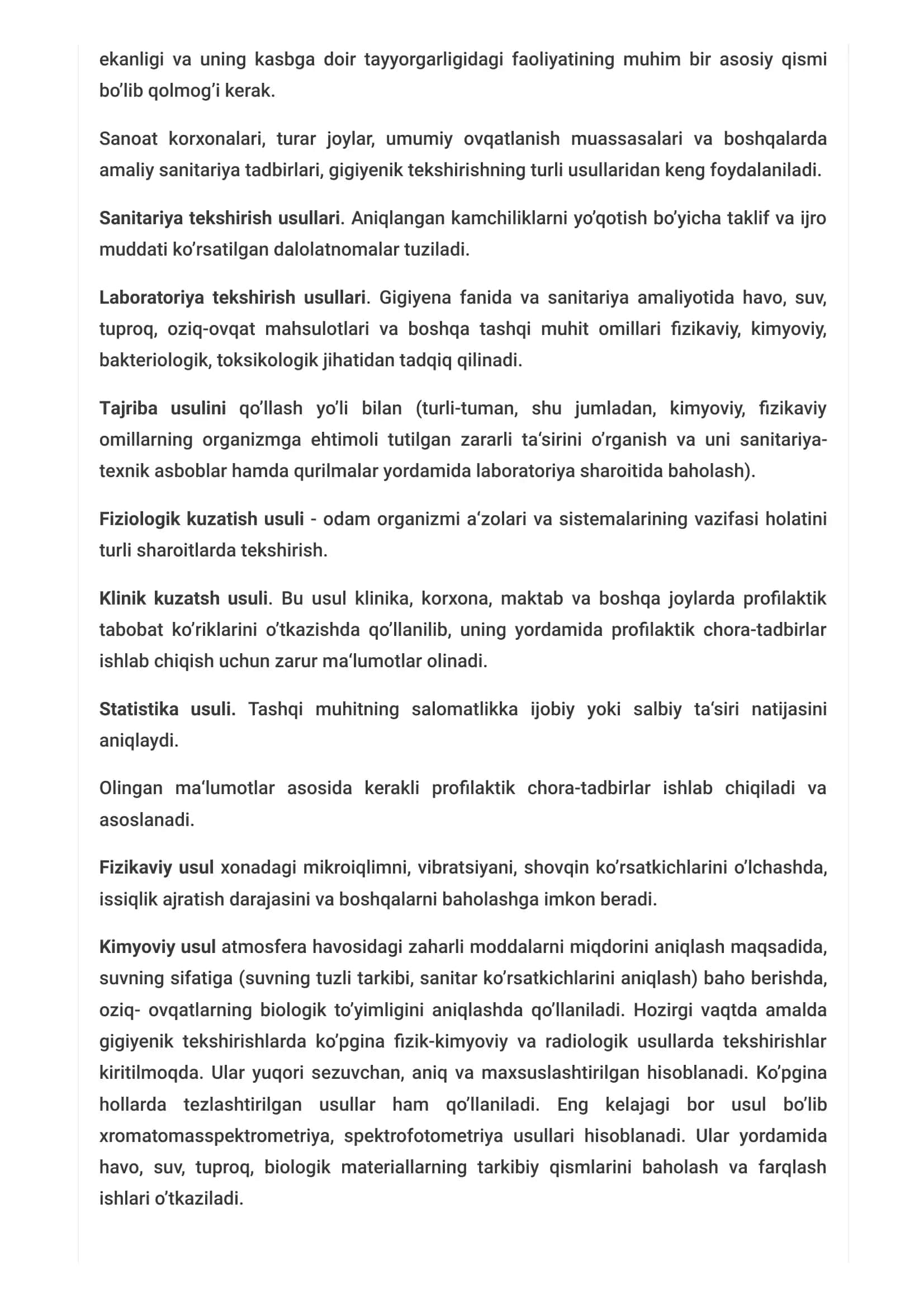 GIGIYENA FANI, UNING MAQSAD VAZIFALARI, GIGIENADA TEKSHIRISH USULLARI 3