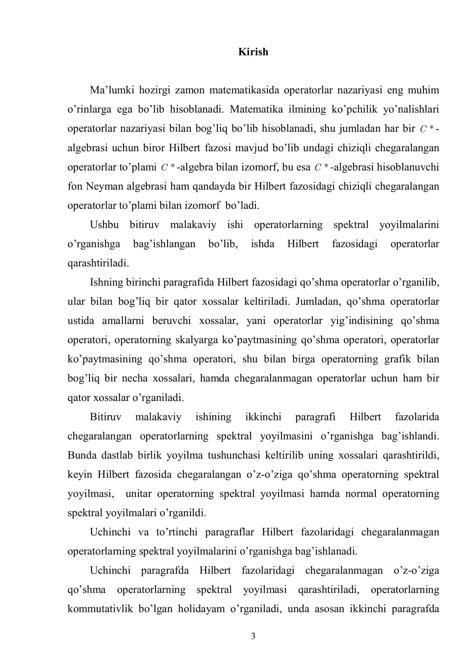 ChEGARALANMAGAN OPERATORLAR UCHUN SPEKTRAL YOYILMA 3