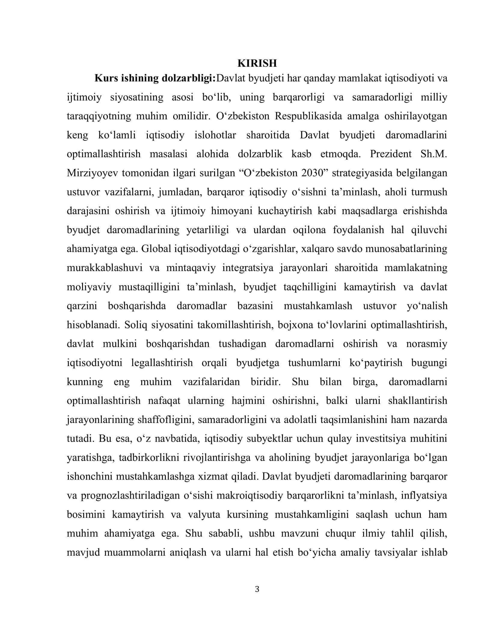 "O‘ZBEKISTON DAVLAT BYUDJETI DAROMADLARINI OPTIMALLASHTIRISH STRATEGIYASI VA UNING AMALIY" 3