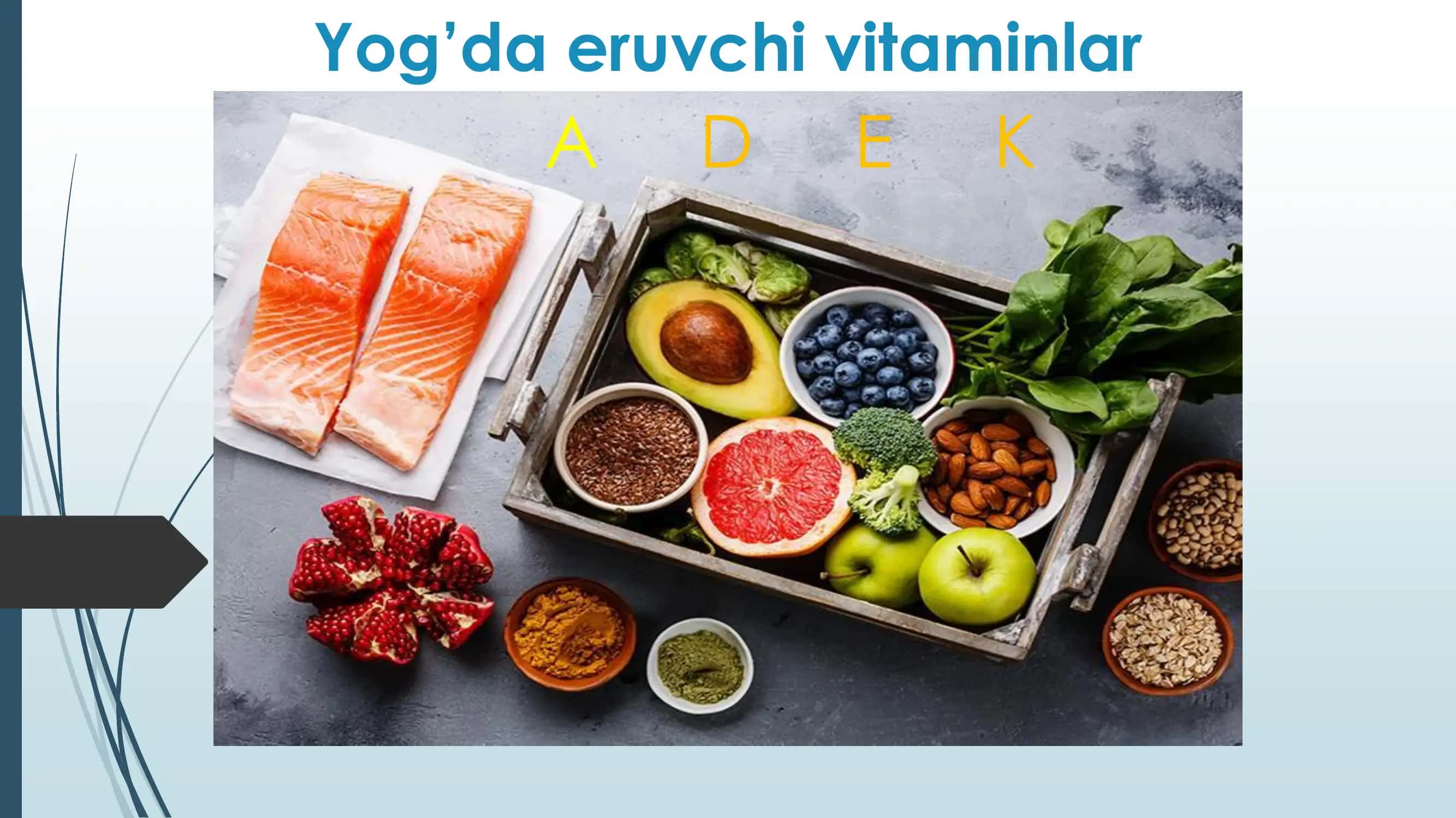 Yog’(A,D,E,K) va suvda(B1, B2, B6, B12, C) eruvchi vitaminlar 3
