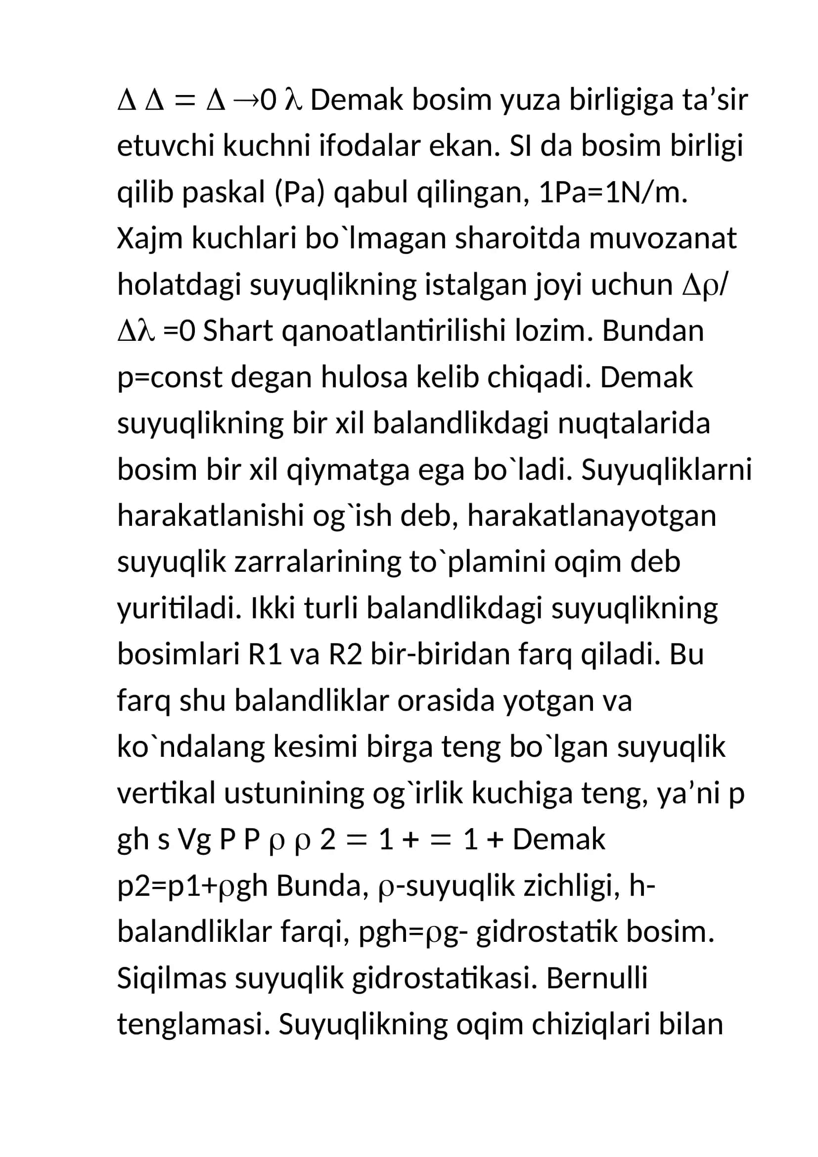 Suyuqliklarning oqishi. Bernulli tenglamasi 3
