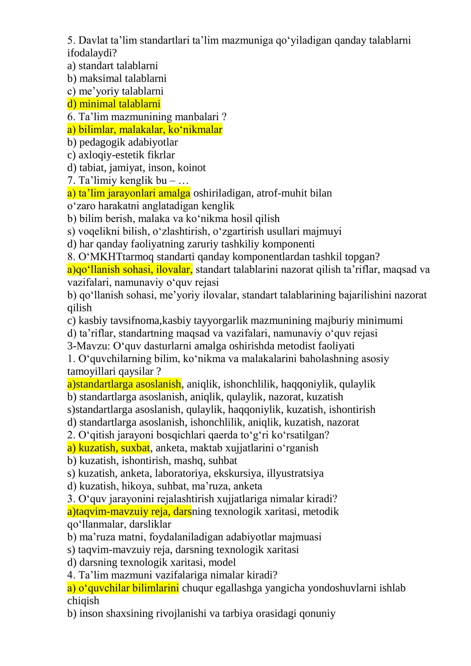 Menejerlik testlari (javoblari bilan) 3