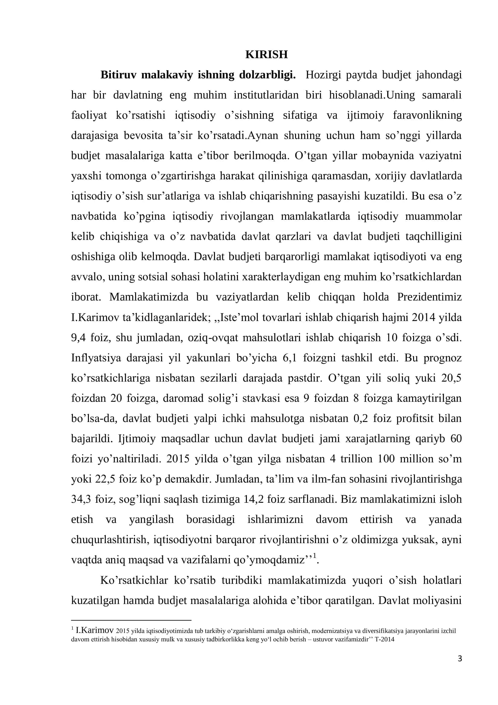 O‘ZBEKISTON RESPUBLIKASI OLIY VA O‘RTA MAXSUS TA’LIM VAZIRLIGI TOSHKENT MOLIYA INSTITUTI MOLIYA-IQTISOD FAKULTETI “MOLIYA” KAFEDRASI 3