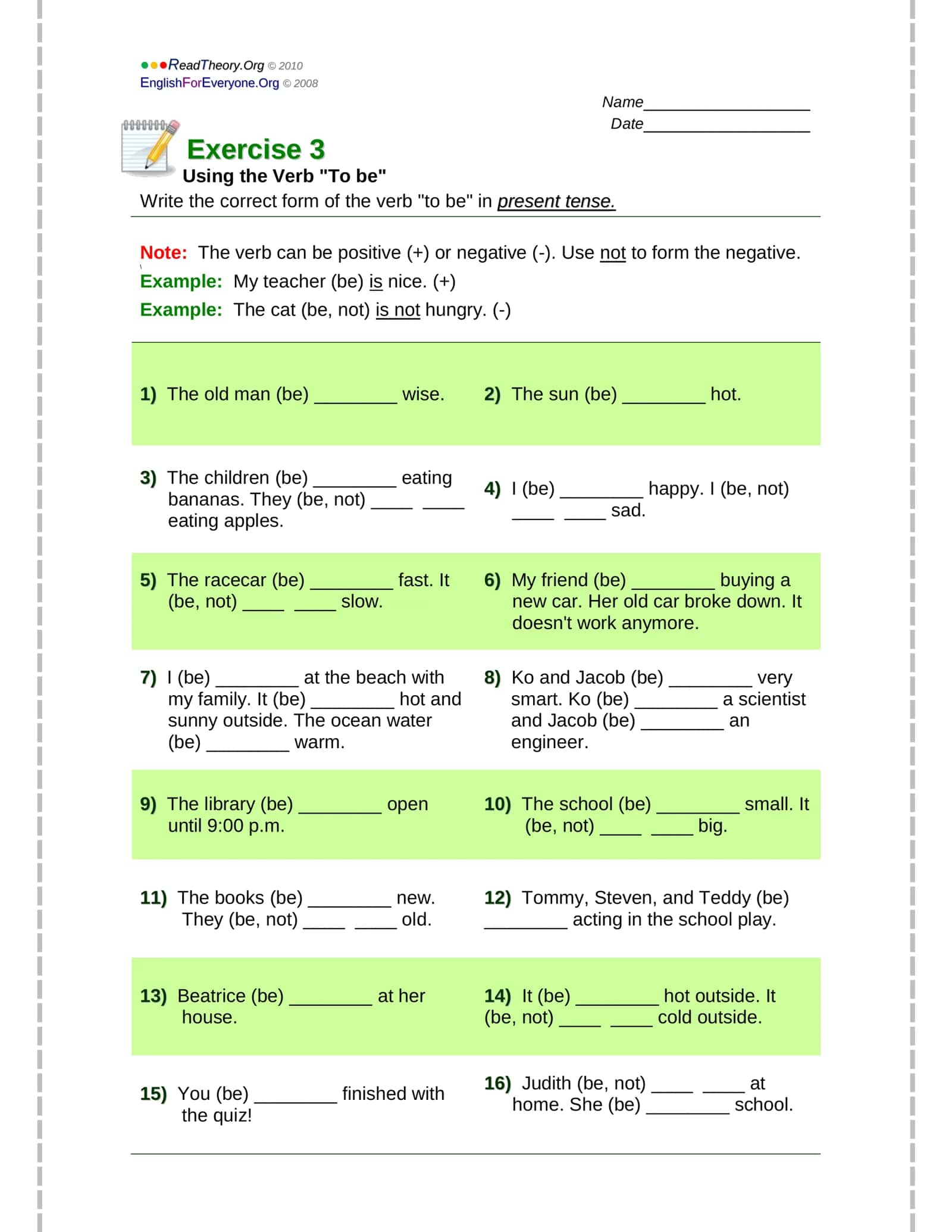 To be fe'li uchun tayyor worksheet 3