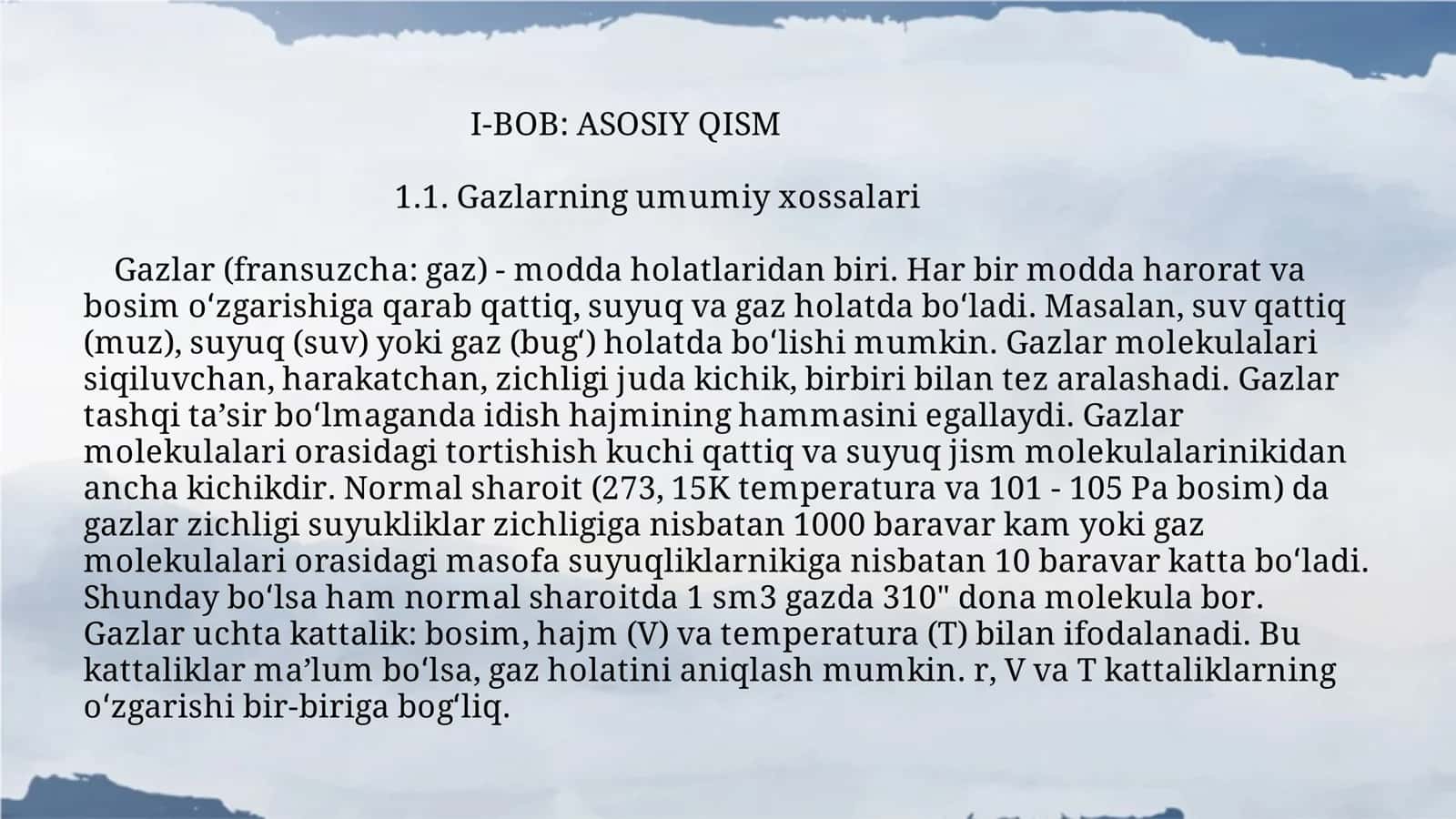 "IDEAL GAZ QONUNLARI" MAVZUSIDA TAYYORLAGAN KURS ISHI HIMOYASI UCHUN SLAYD TAQDIMOTI 3