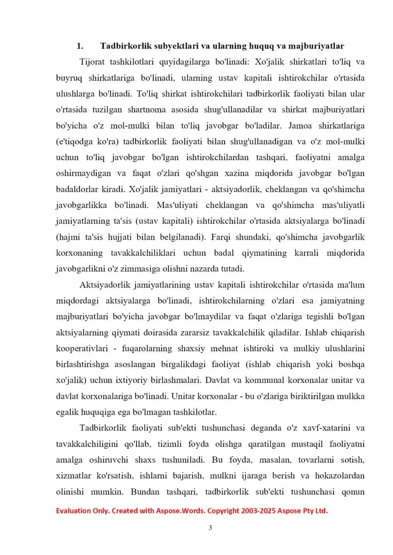 Tadbirkorlik faoliyati subyektlari taqdimoti 3
