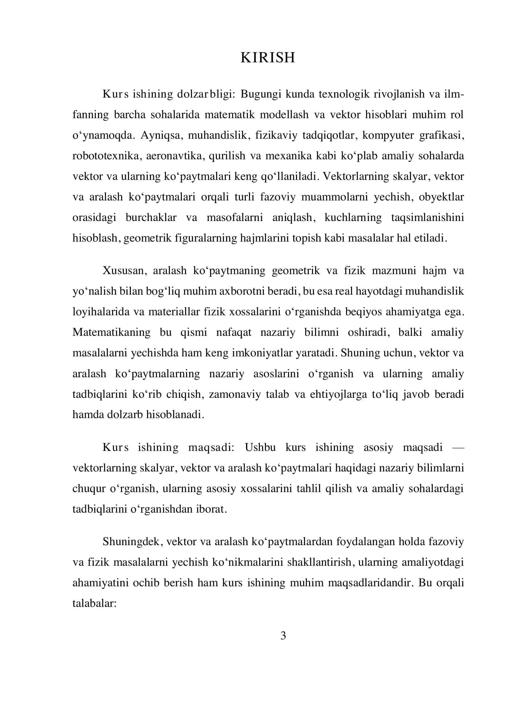 VEKTOR VA ARALASH KO‘PAYTMALARNING  TATBIQLARI 3